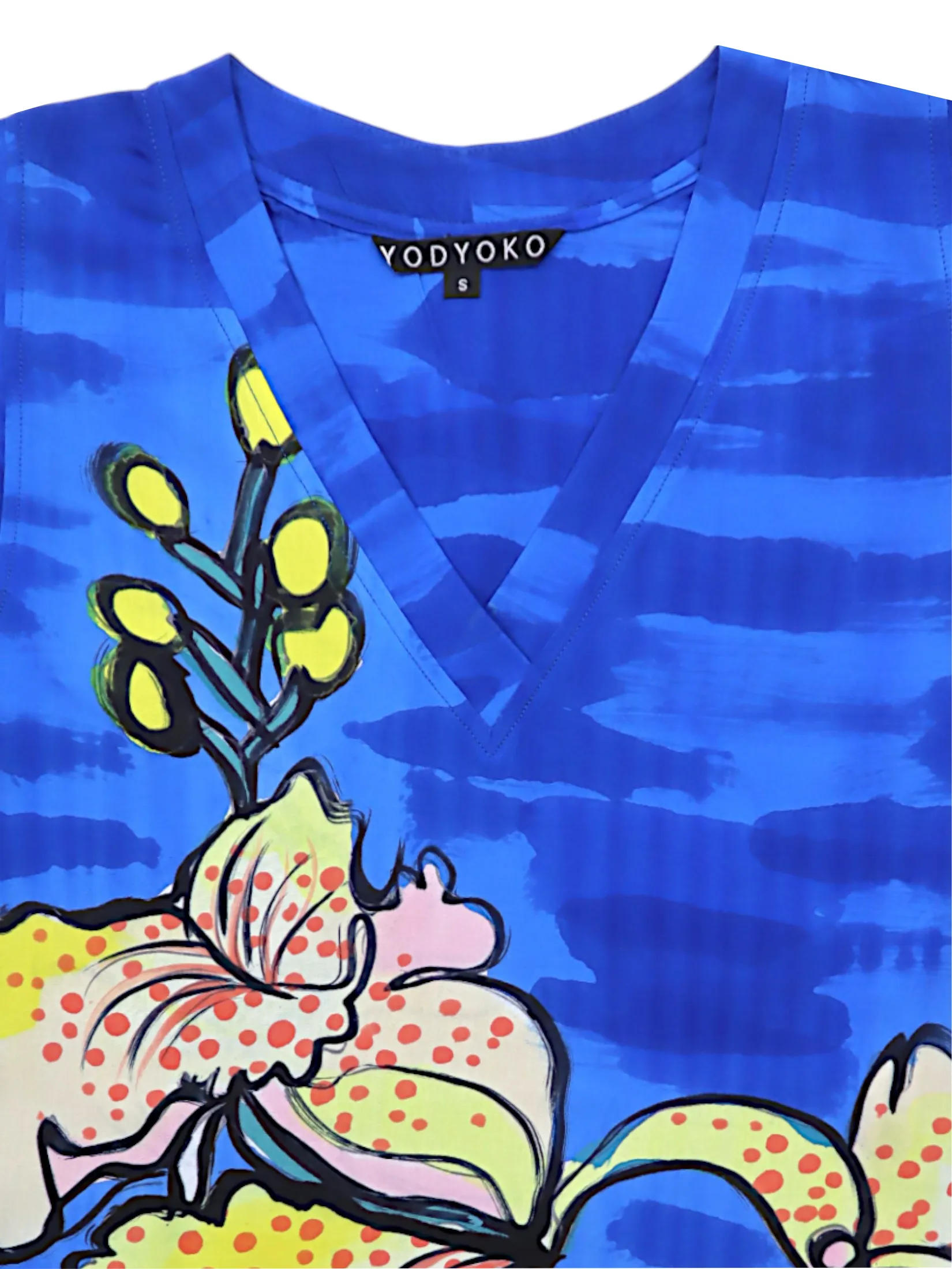 YODYOKO Woman Sleeveless Dress - Blue : Orchids Blooming in Sapphire Mist