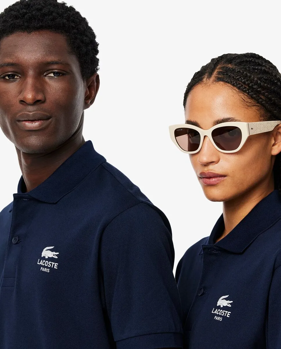 LACOSTE Classic Fit Signature Print L.12.12 Polo Shirt Blue