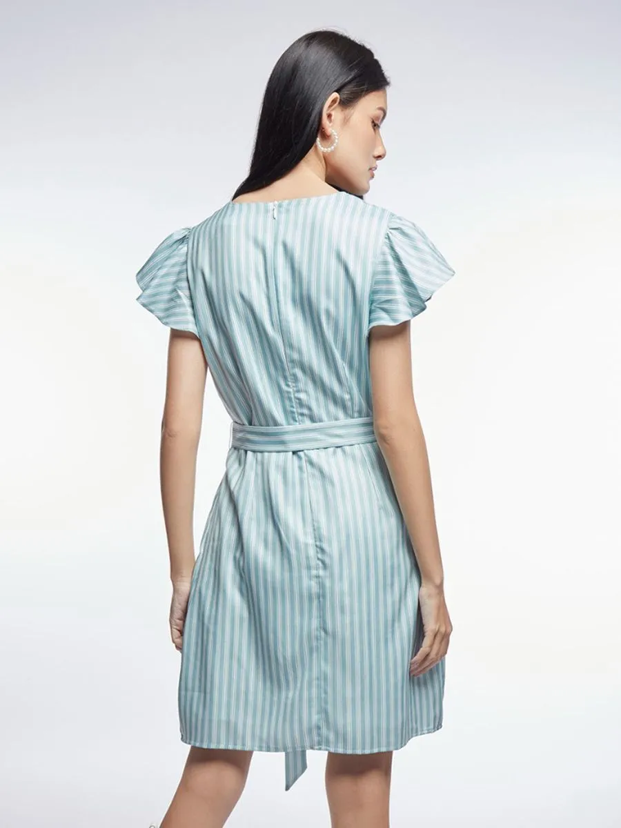 EP Sleeveless Stripe Dress + Bow Women Mid Green