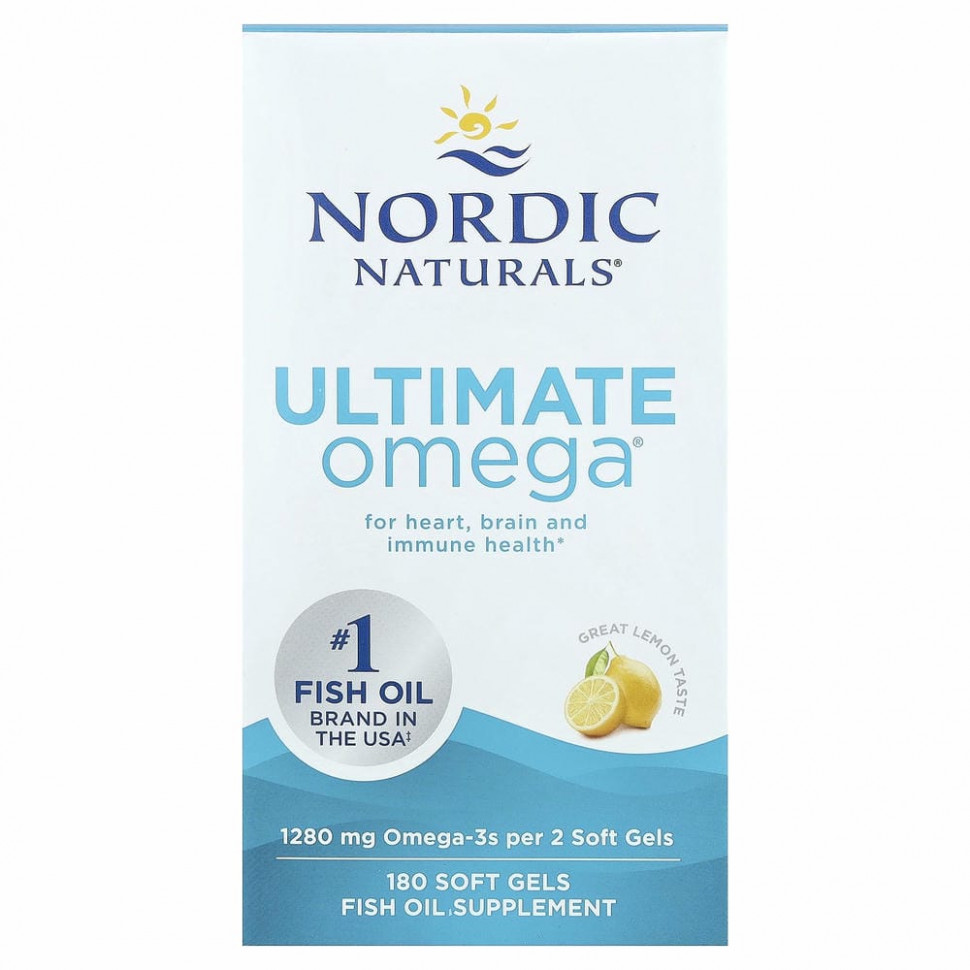 Nordic Naturals, Ultimate Omega, со вкусом лимона, 640 мг, 180 капсул