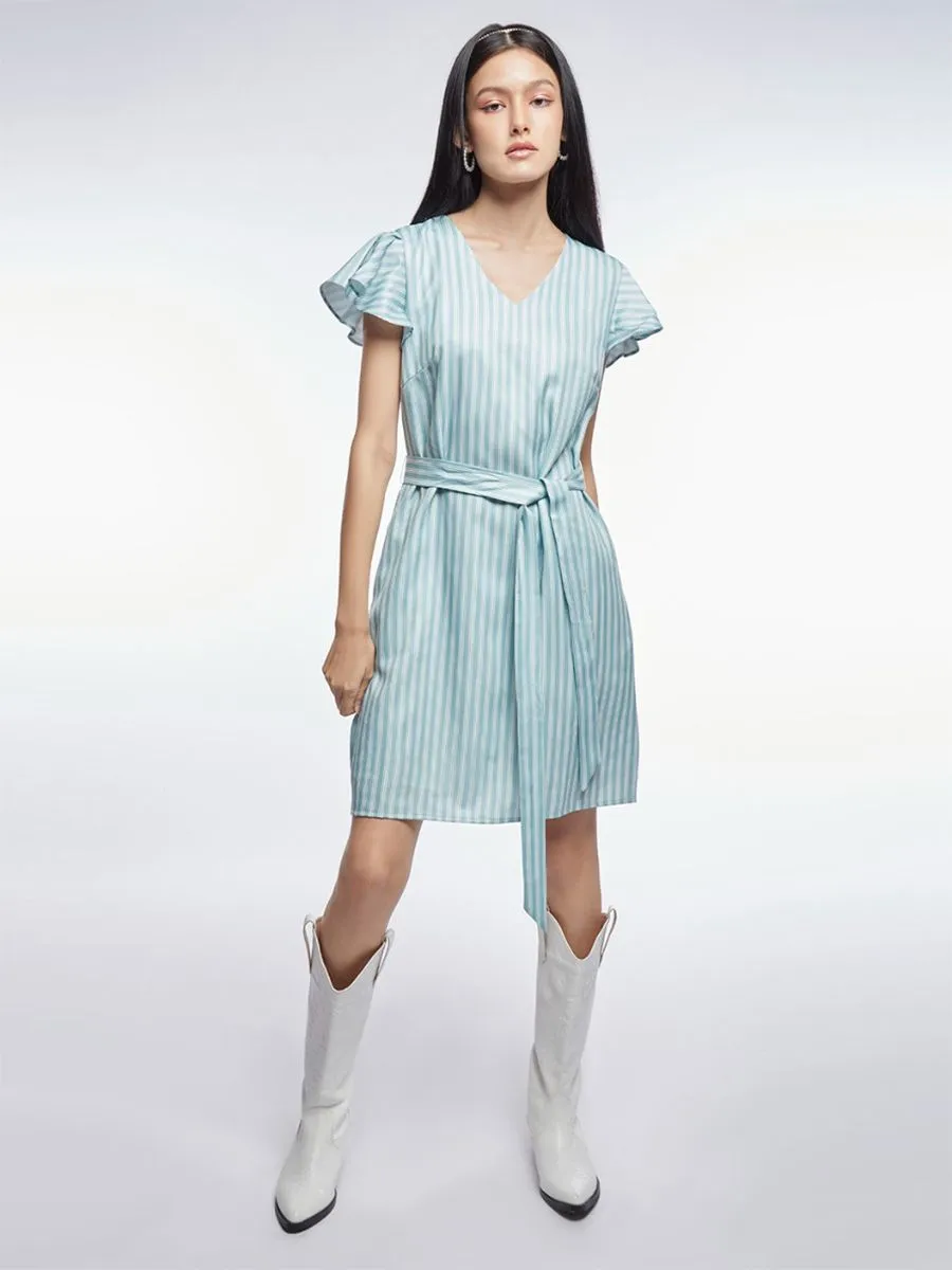 EP Sleeveless Stripe Dress + Bow Women Mid Green