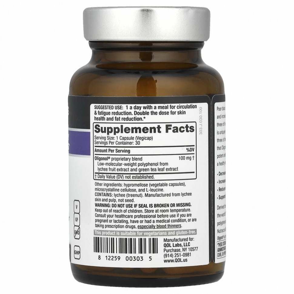 Quality of Life Labs, Oligonol, 100 мг, 30 вегетарианских капсул