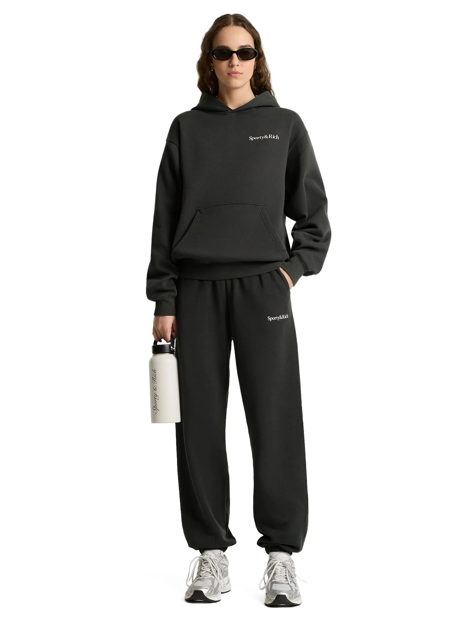 SPORTY & RICH Unisex Sweapant Serif Logo Soft - Faded Black/White