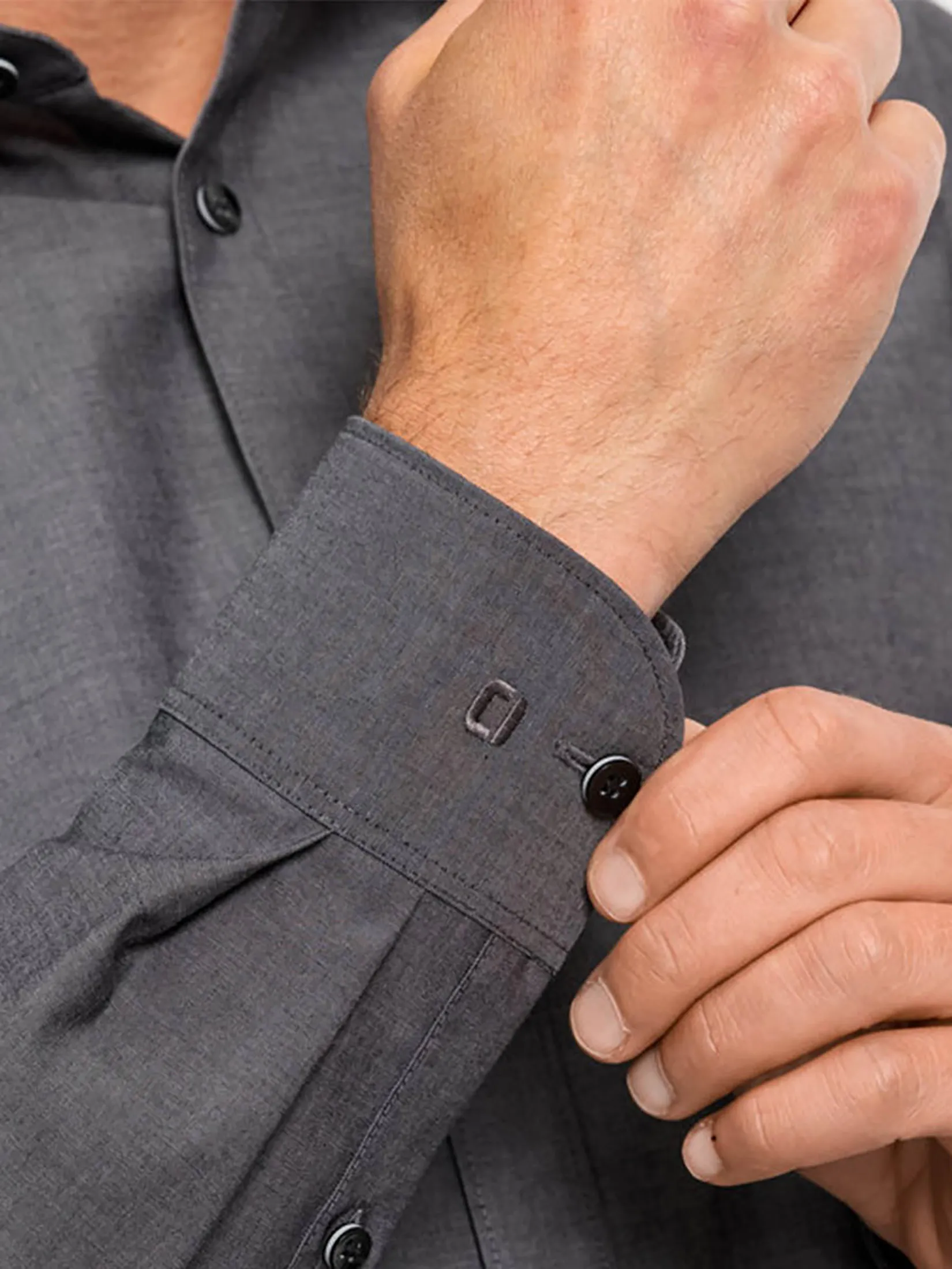 OLYMP MEN SHIRT LONG SLEEVES BUSINESS SHIRT BODY FIT DARK GREY