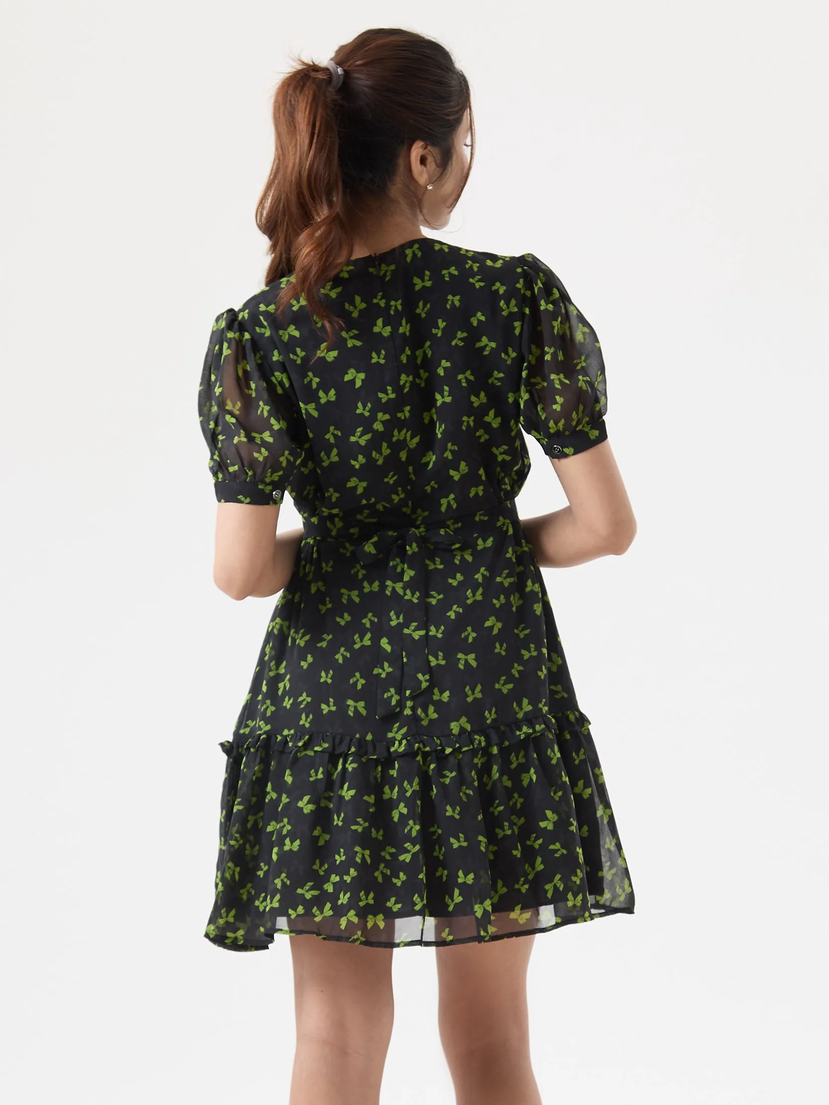 EP Green Bow Print Dress Woman Black