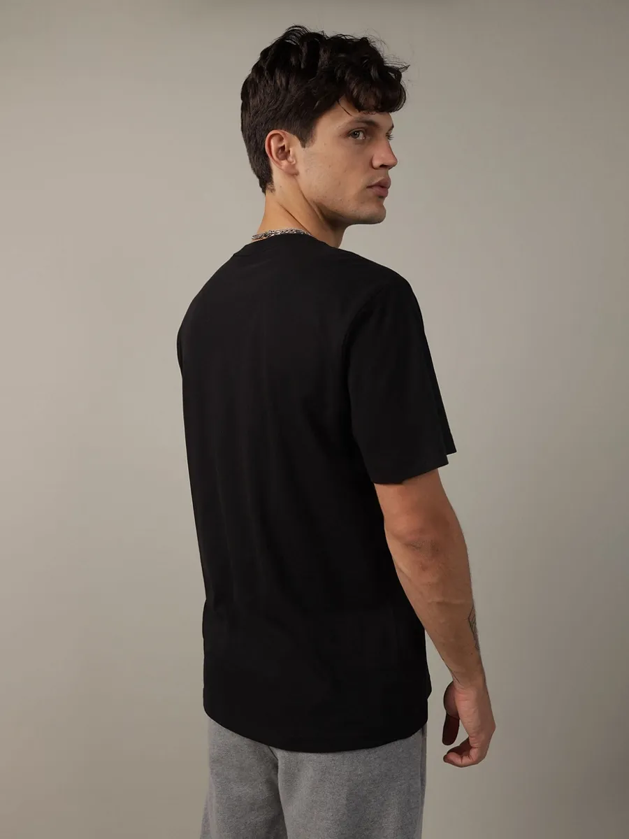AMERICAN EAGLE MEN G SS CORE BRAND SET IN TEE- PC DYE + SERIOUSLY SOFT WASH 001 BLACK