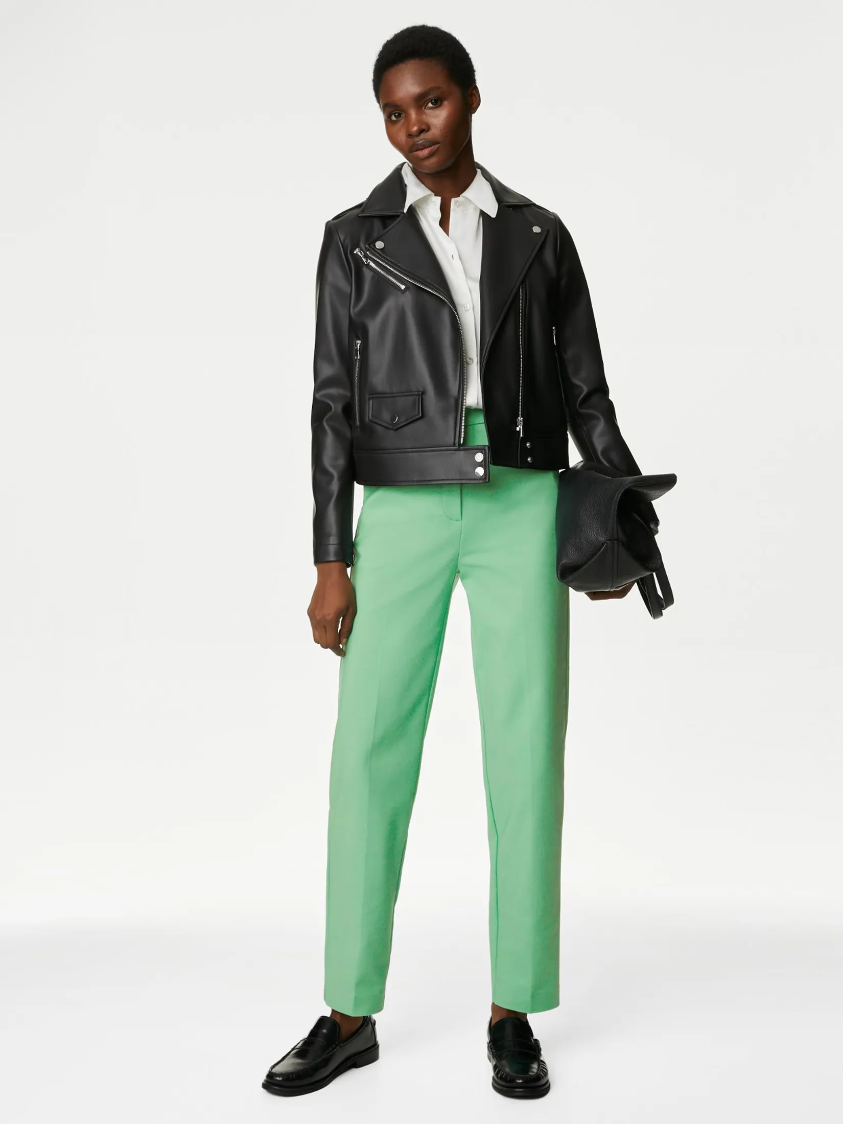 MARKS & SPENCER Women Trousers Cotton Blend Slim Fit Ankle Grazer Leaf