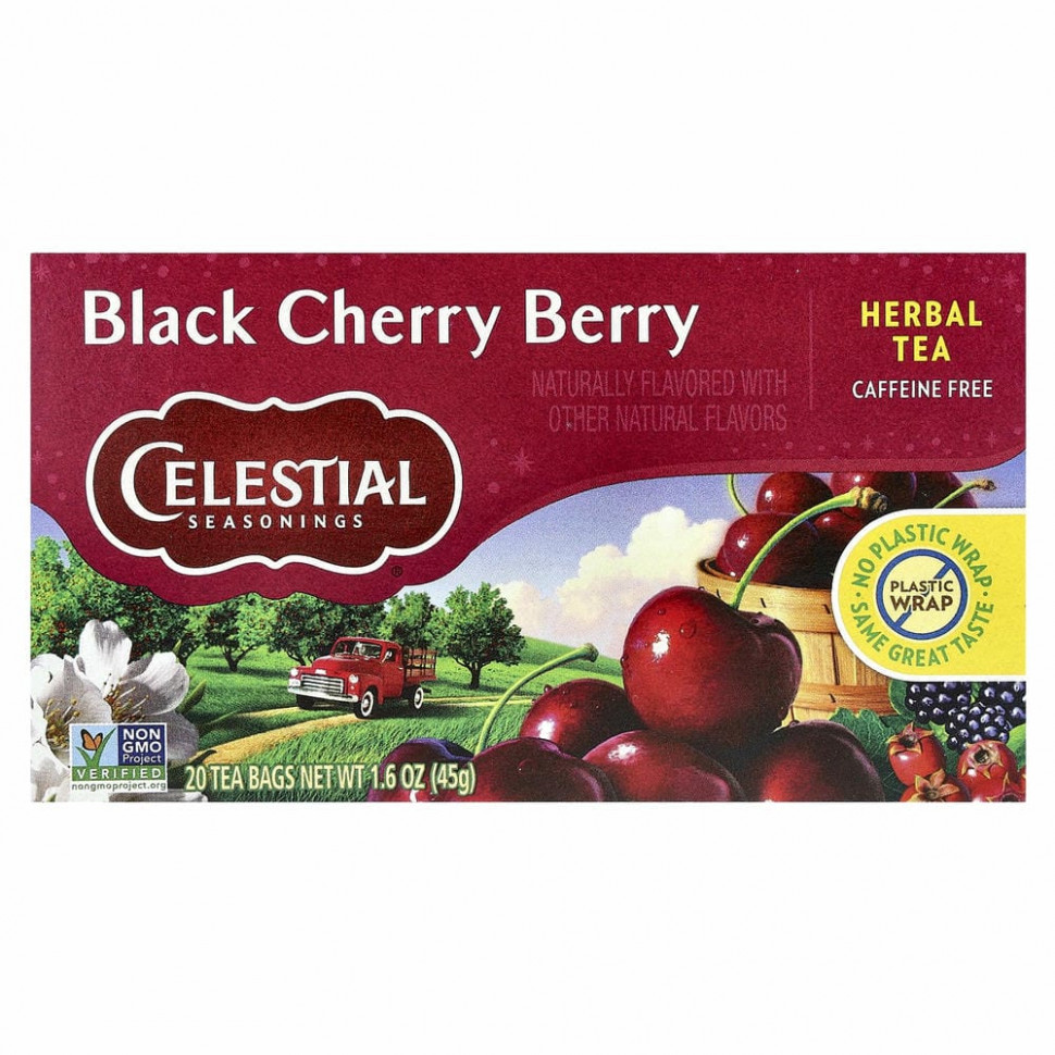 Celestial Seasonings, Травяной чай, Черная вишня, без кофеина 20 чайных пакетиков, 1.6 унции (44 г)