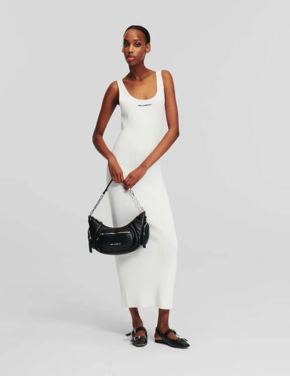 KARL LAGERFELD SLEEVELESS RIB WOMEN KNIT DRESS WHITE