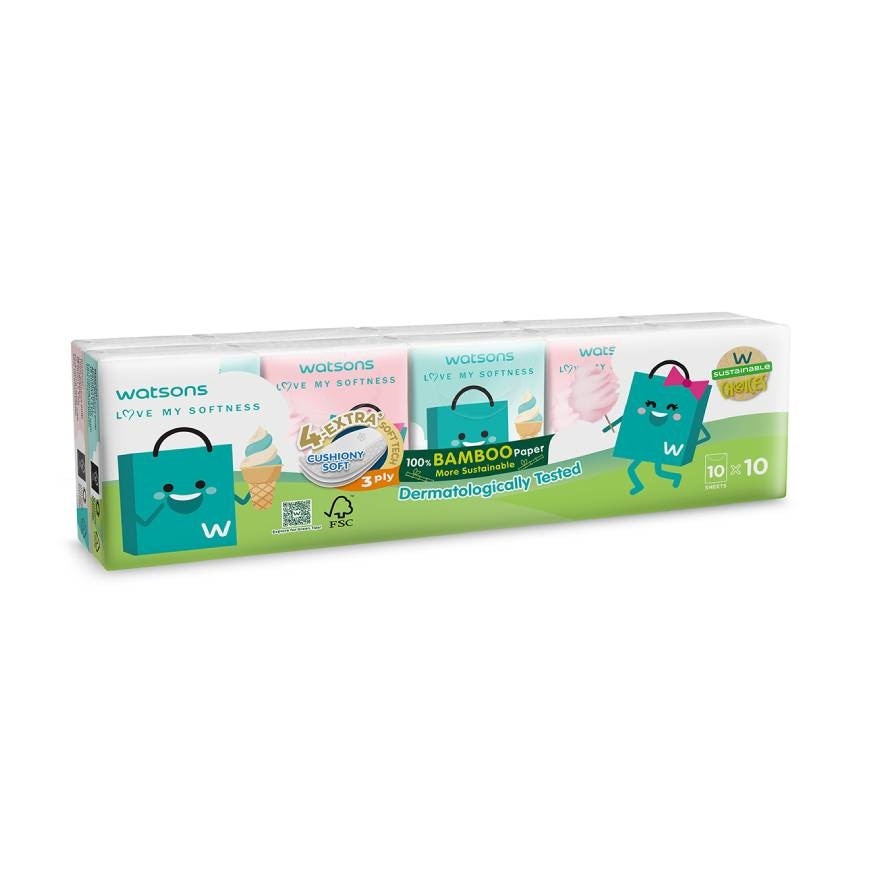 Watsons Velvety Soft Mini Hankies (Watsbag 3) 3ply 10pcs.