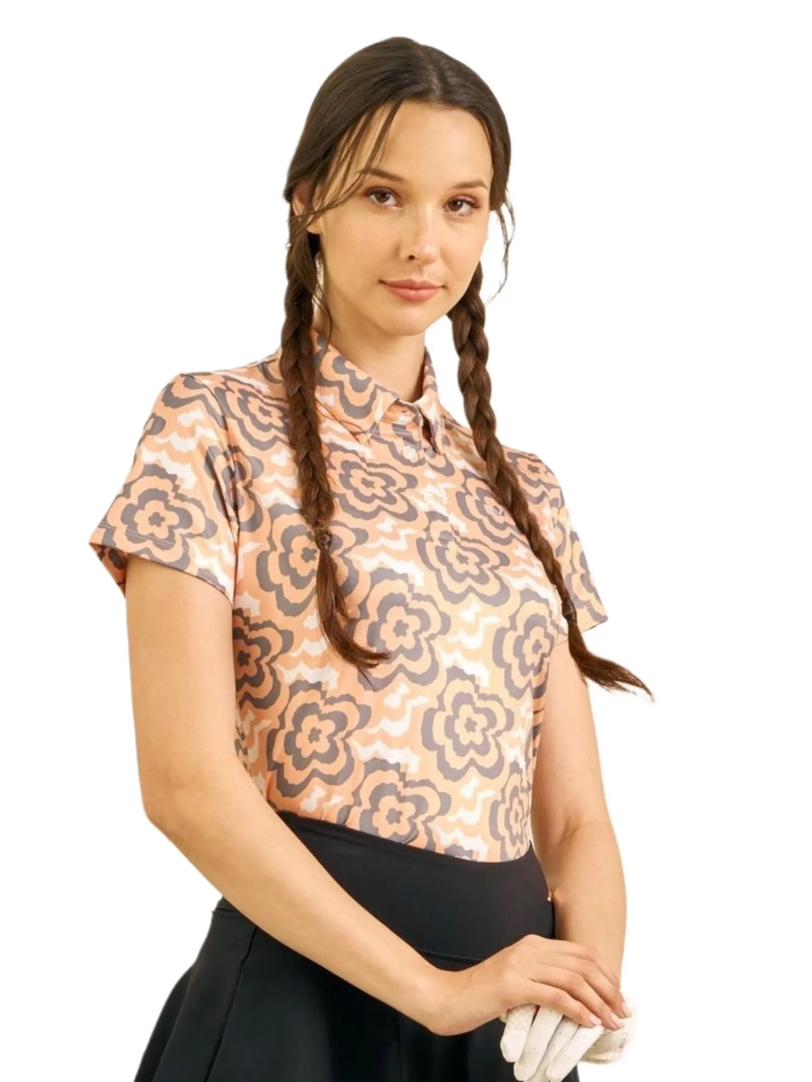 VANESSE Orange WOMEN PASTEL FLOWERS POLO (029083)