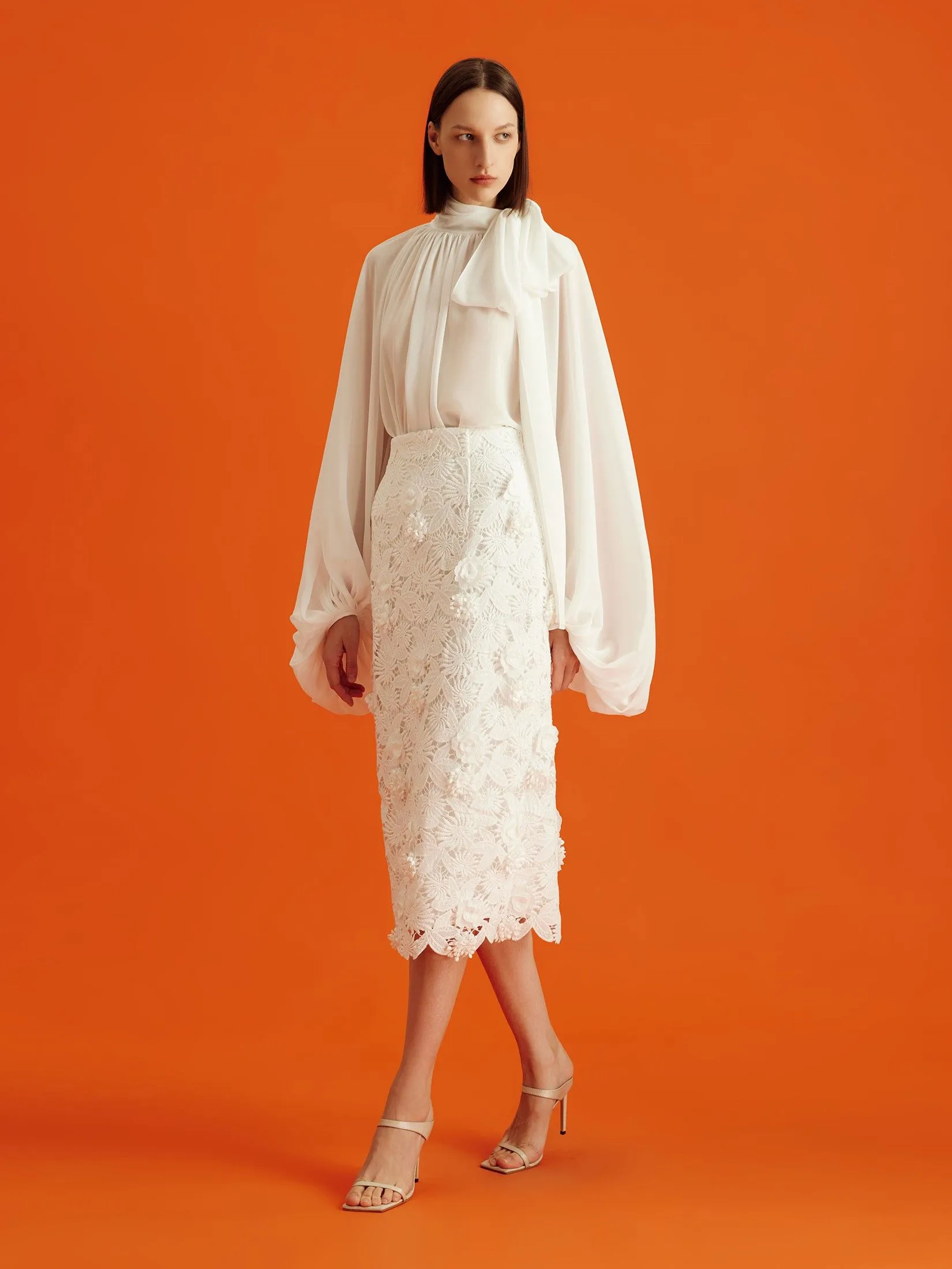 ASAVA (AW24) Daniella Floral-lace Women Pencil Skirt White