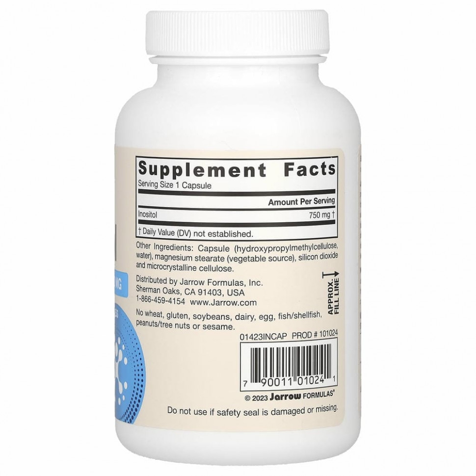 Jarrow Formulas, инозитол, 750 мг, 100 вегетарианских капсул