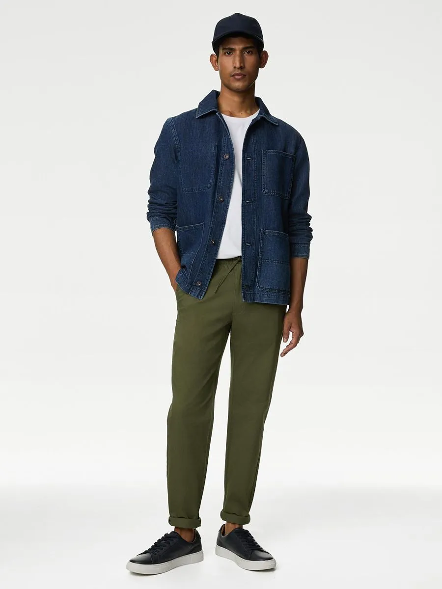 MARKS & SPENCER Men Trousers Tapered Fit Elasticated Waist DQ_Moss