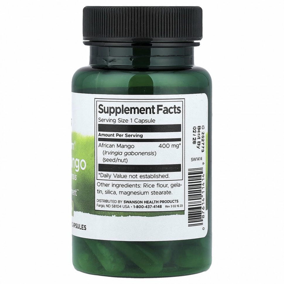 Swanson, Африканское манго полного спектра, 400 мг, 60 капсул