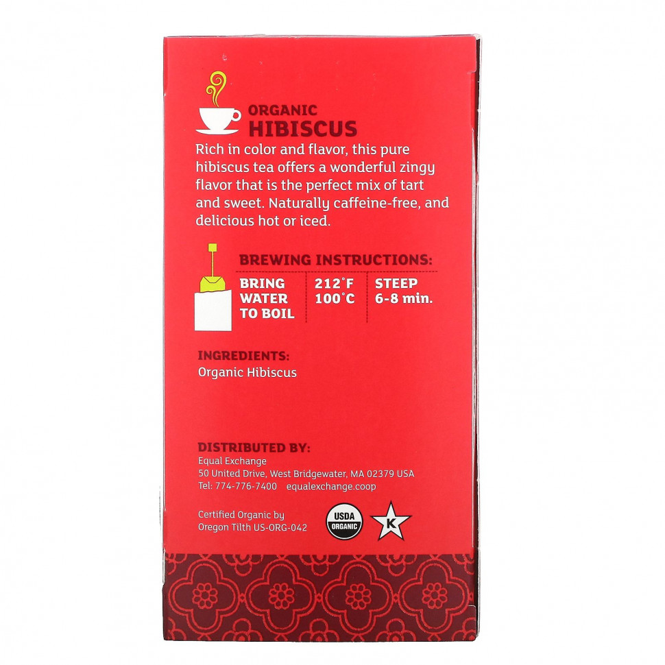 Equal Exchange, Органический травяной чай из гибискуса, без кофеина, 20 чайных пакетиков, 40 г (1,41 унции)
