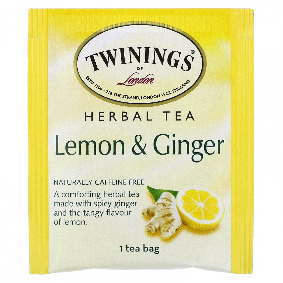Twinings, Herbal Tea, Lemon & Ginger, Caffeine Free, 20 Tea Bags, 1.06 oz (30 g)