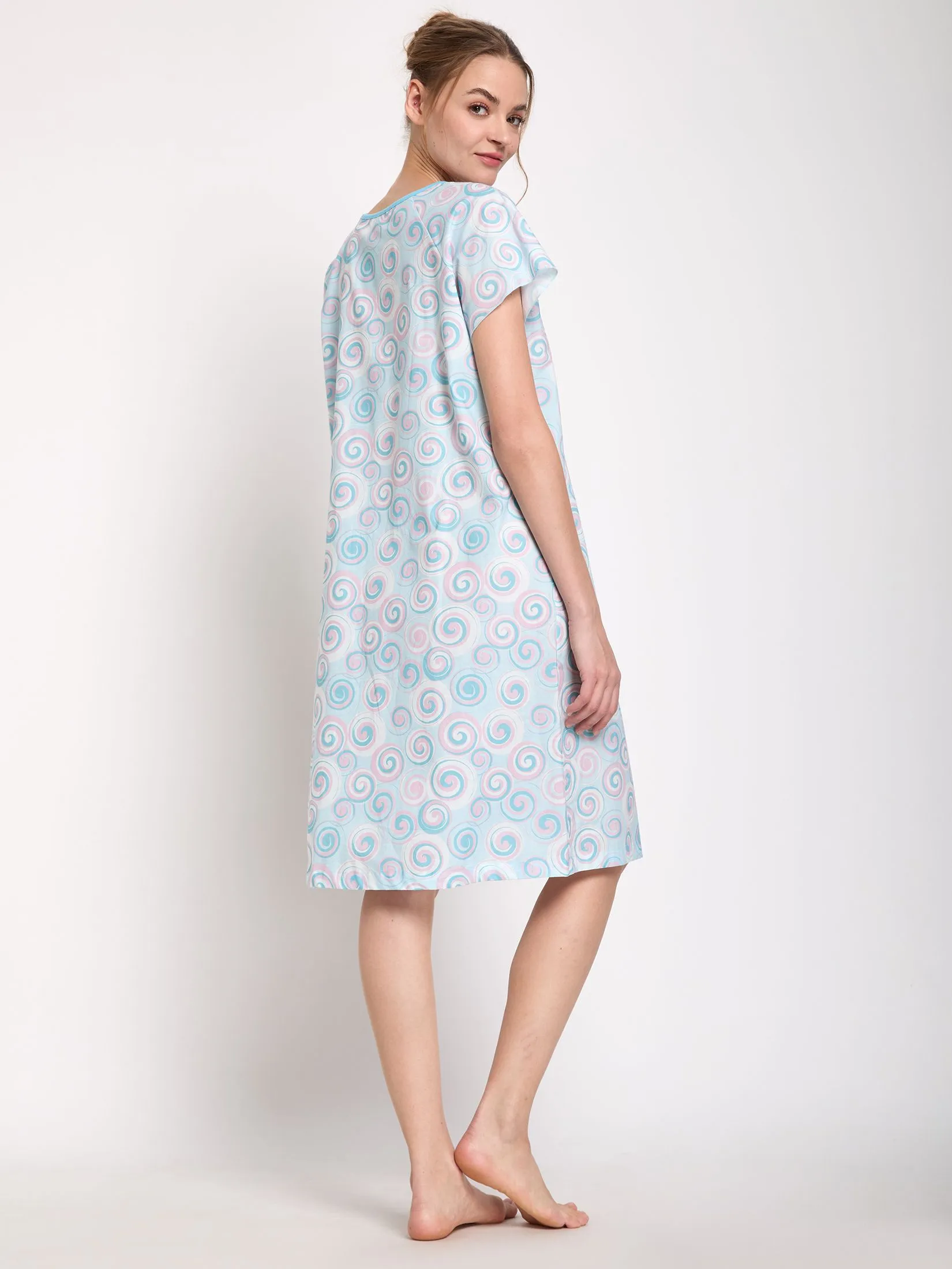 CLAUDIA'S ROMANCE Women Nightdress Short Sleeves Light Blue