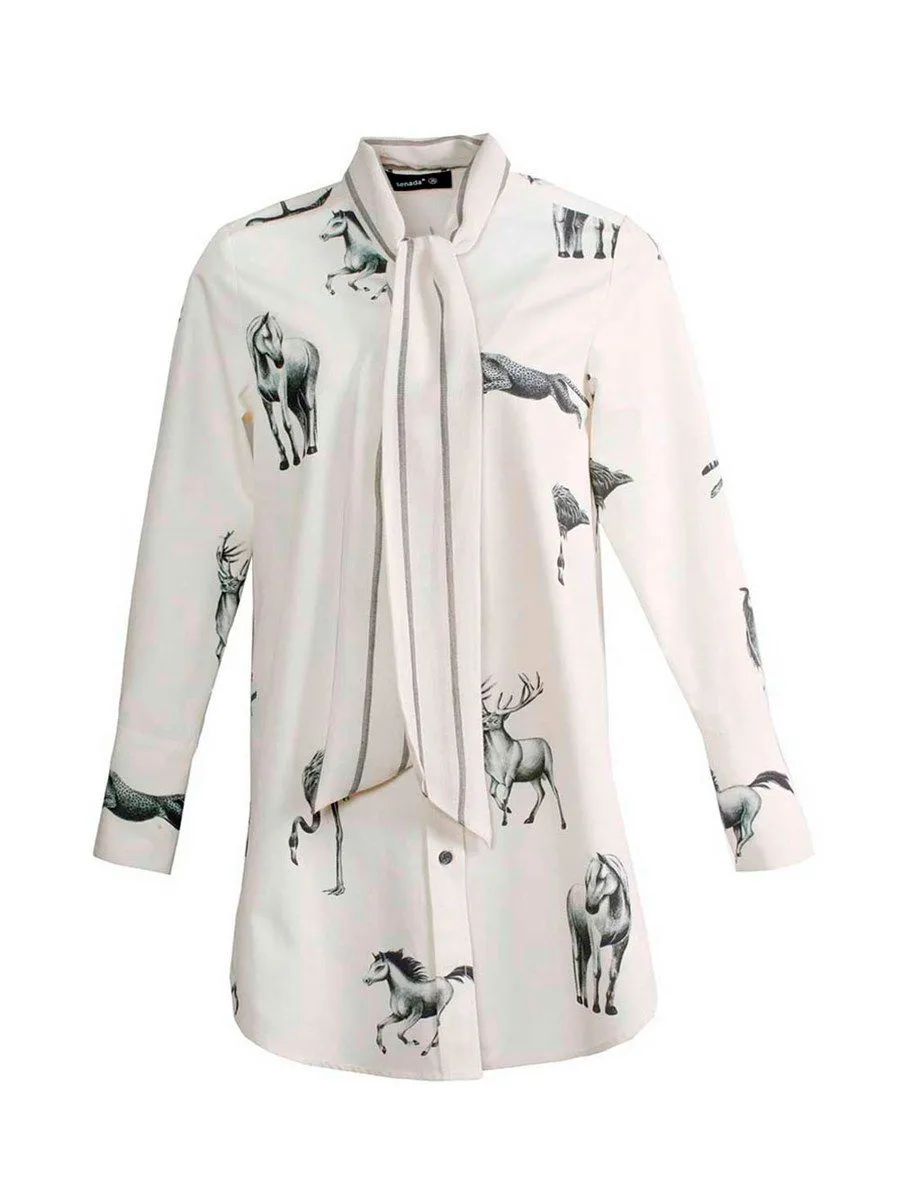 SENADA WOMEN BOW COLLAR ANIMAL PRINT SHIRT DRESS