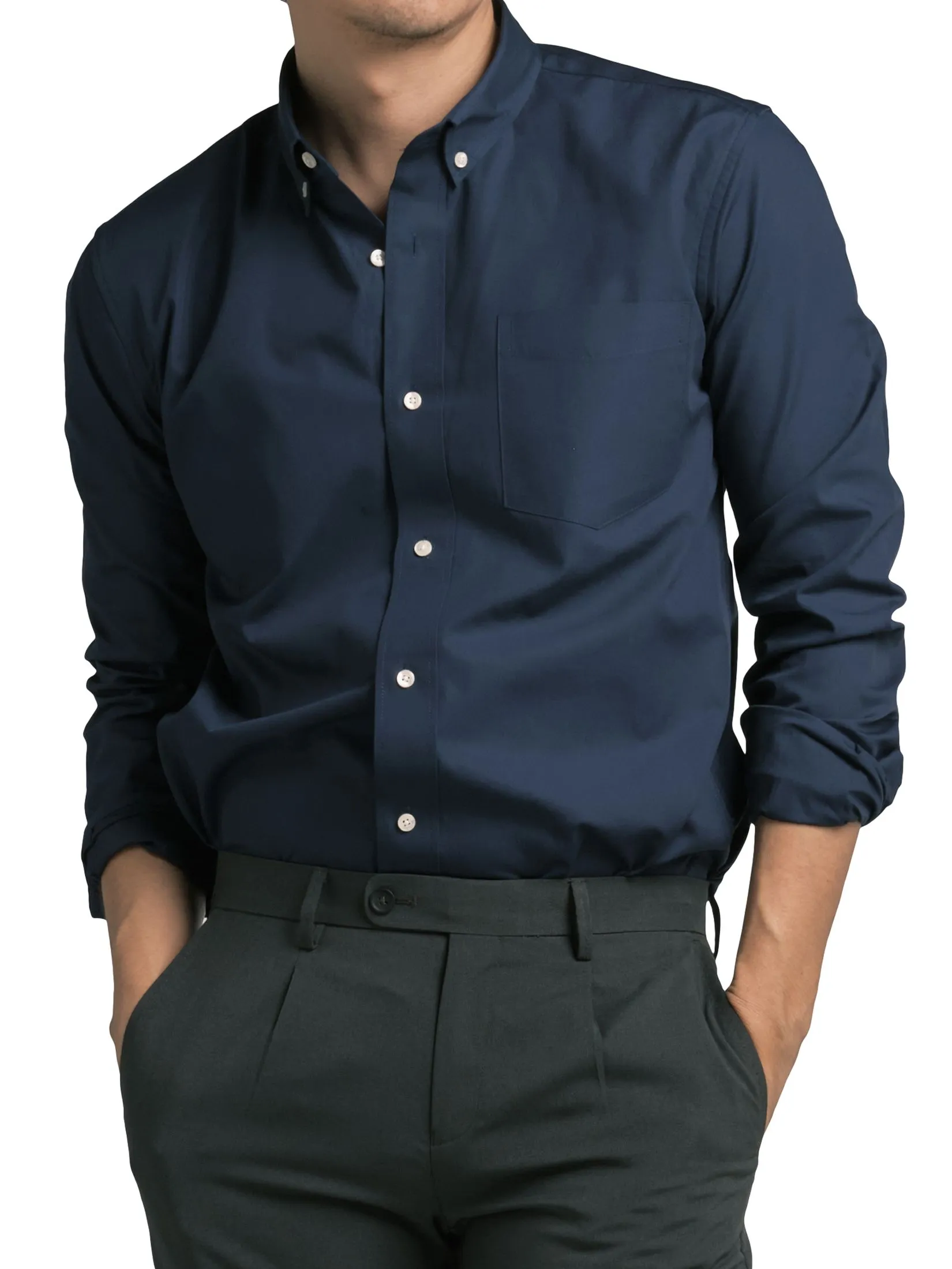 ERA-WON MEN SHIRT LONG SLEEVES BUSINESS SHIRT NAVY BLUE