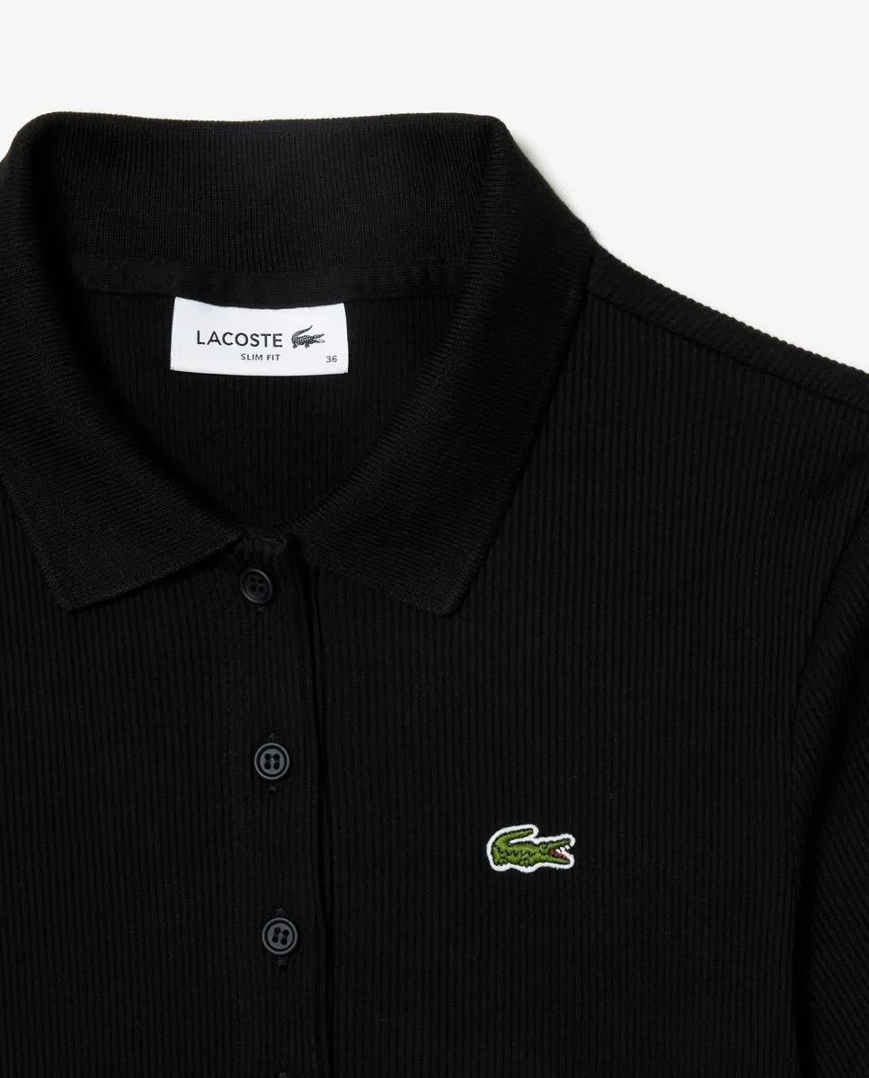 LACOSTE L.12.D Slim Fit Ribbed Cotton Polo Shirt Black