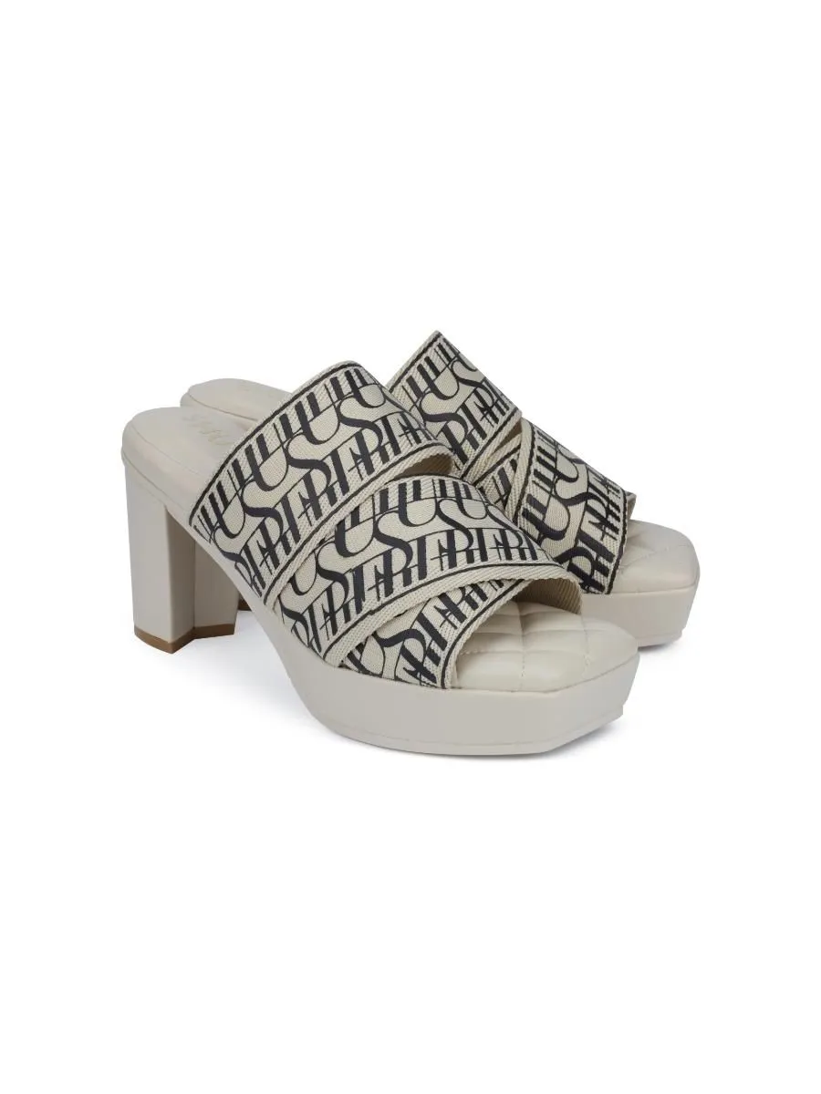 SHU WOMEN  PALETTE SOFT 3.5" SIGNET ON CANVAS HEELS - WHITE CHOC