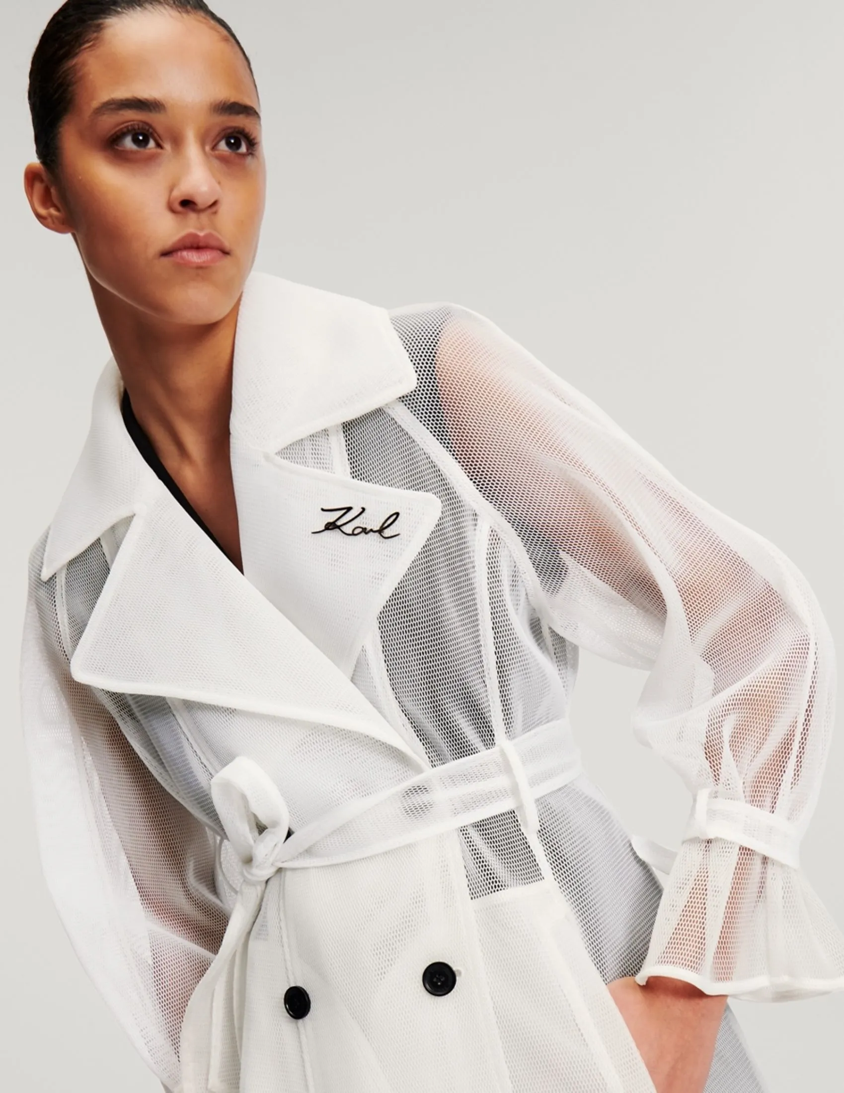 KARL LAGERFELD RTW-1 HUN KIM'S EDIT MESH WOMEN COAT WHITE