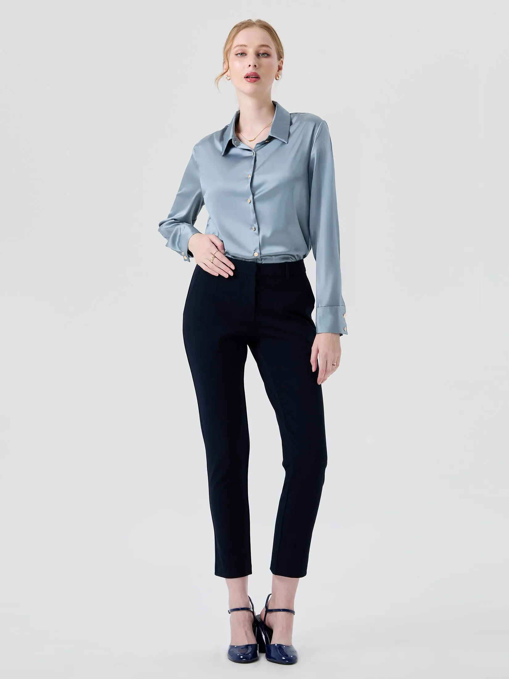 ESPADA Smooth Satin Shirt Woman Blue