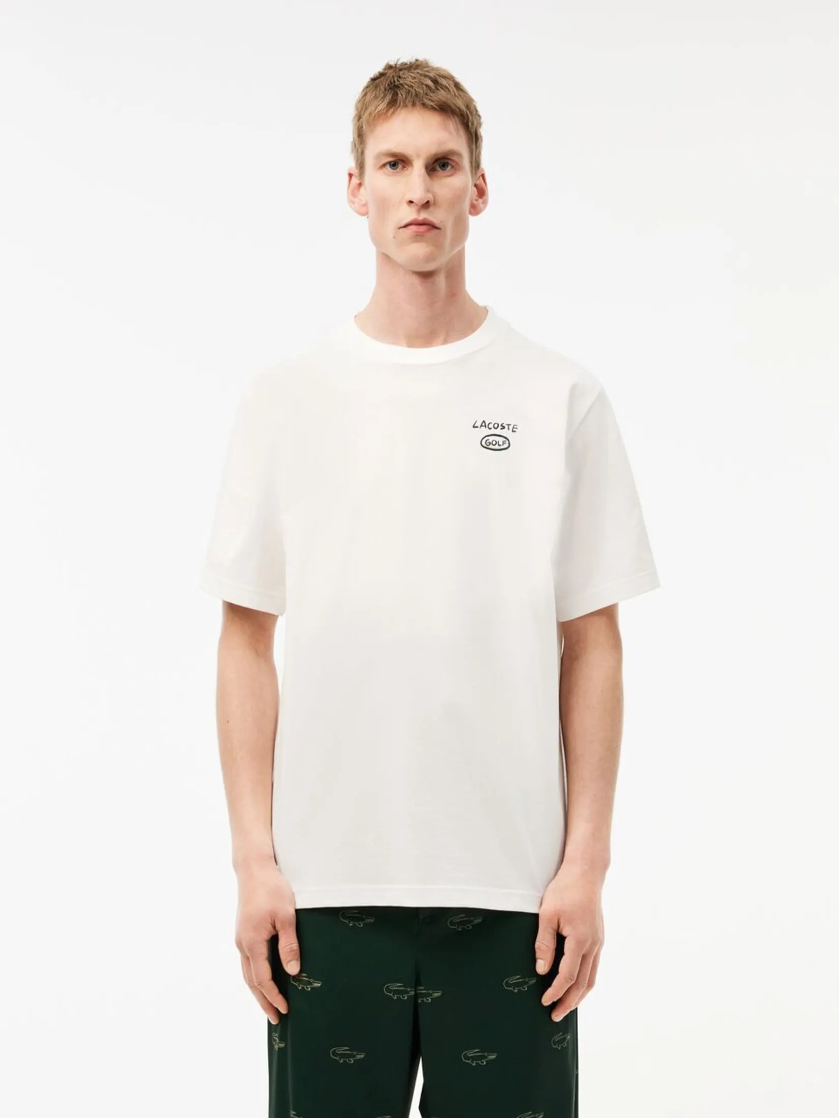 LACOSTE Loose Fit Ultra Dry Cotton Golf T-shirt White