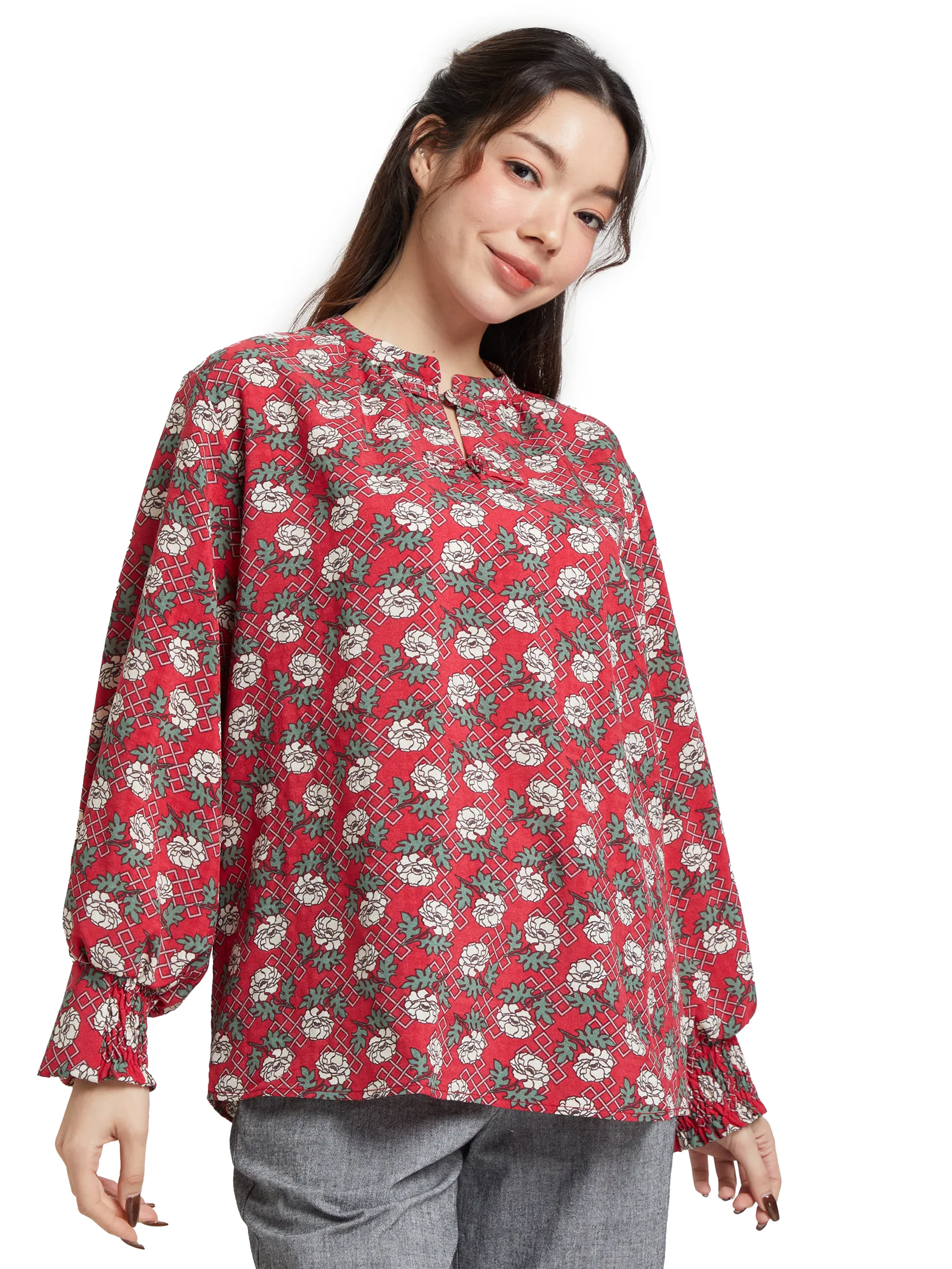 EASY PIECES Women Blouse Long Sleeves Round Neck Print