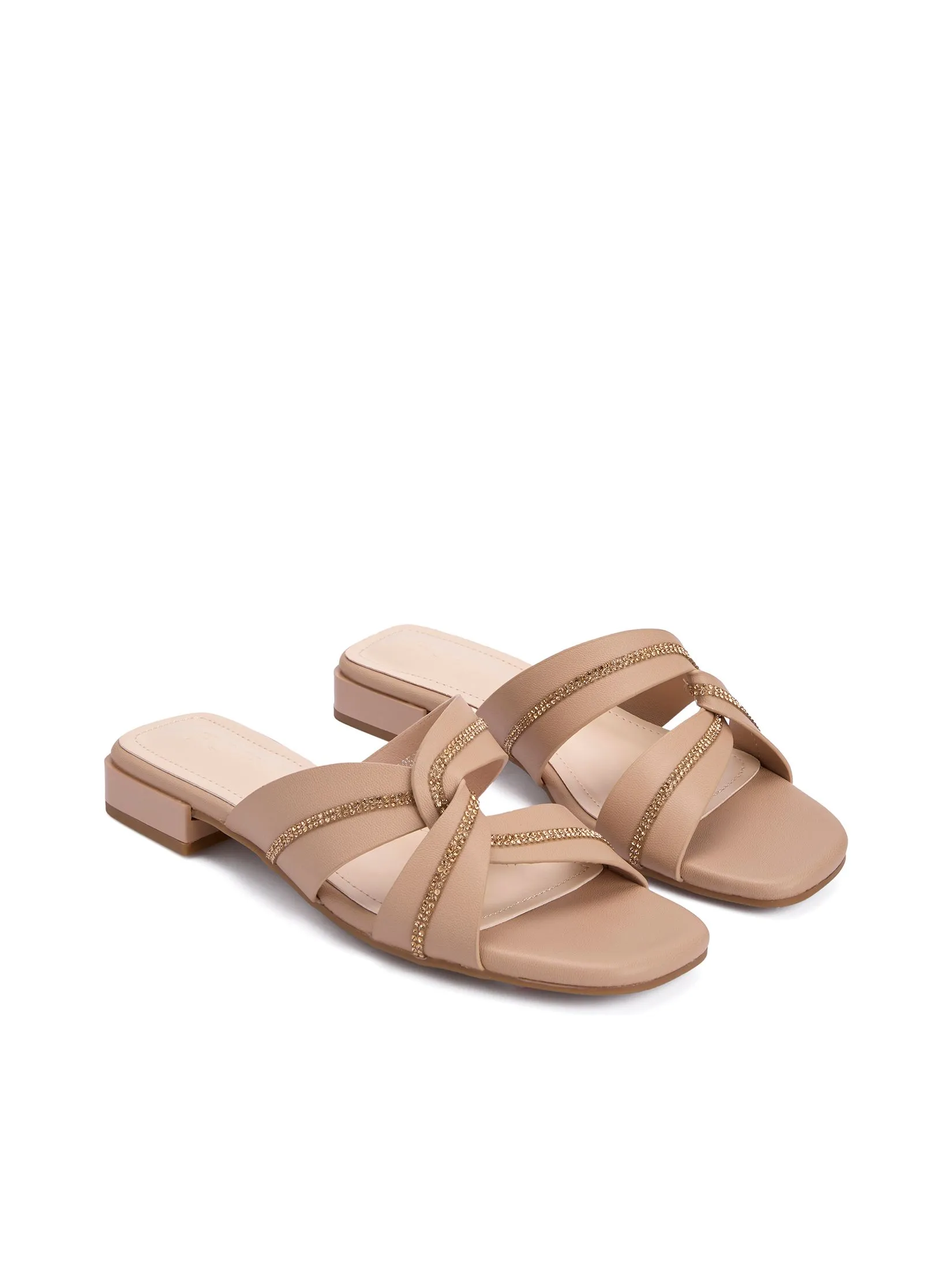 FOF Women Sandals Cross Sequinned Strap