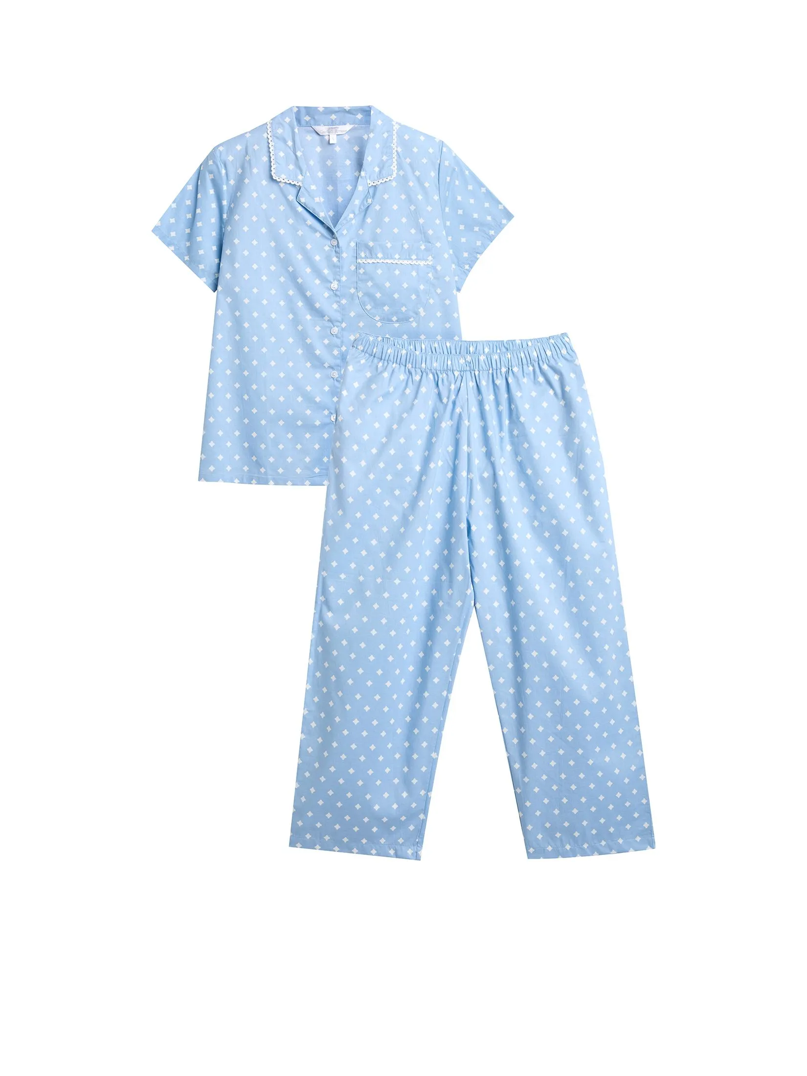 CLAUDIA'S ROMANCE Women Pyjamas Shirt Short Sleeves + Cropped Pants Light Blue