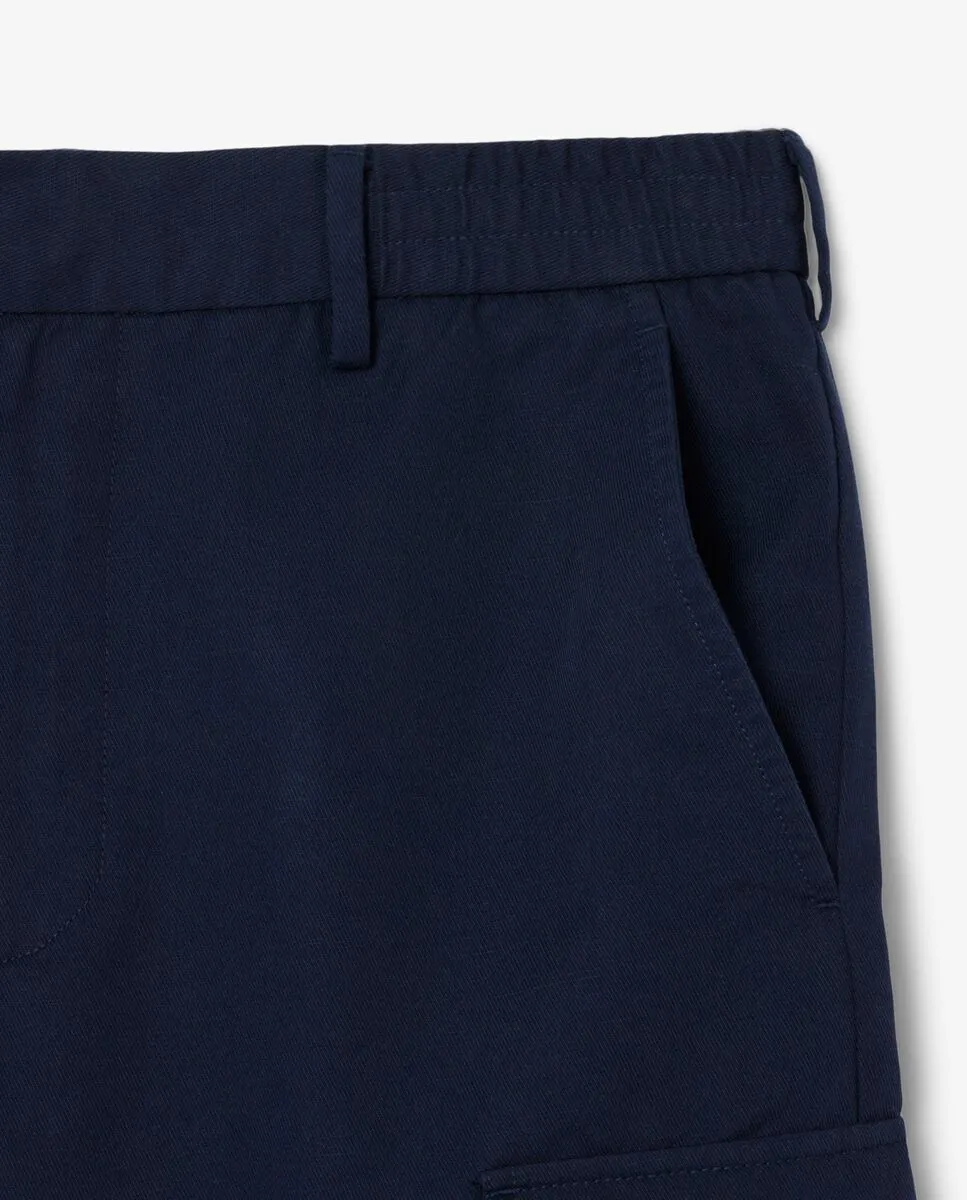 LACOSTE Men’s Relaxed Fit Cotton And Linen Twill Cargo Bermudas Blue