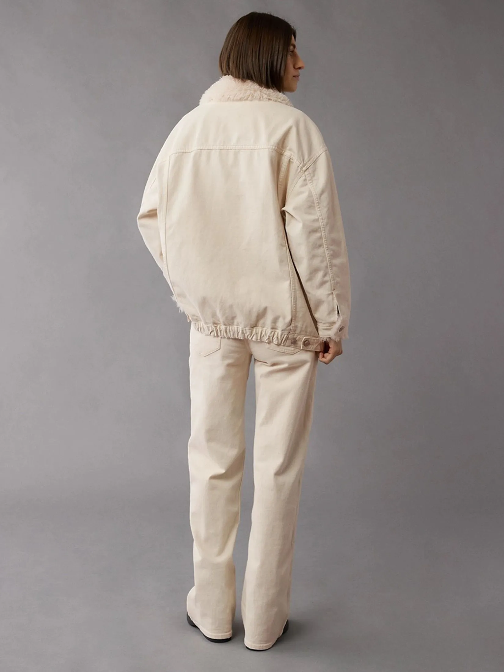 AMERICAN EAGLE WOMEN 3591 SHERPA DENIM JACKET 106 CREAM