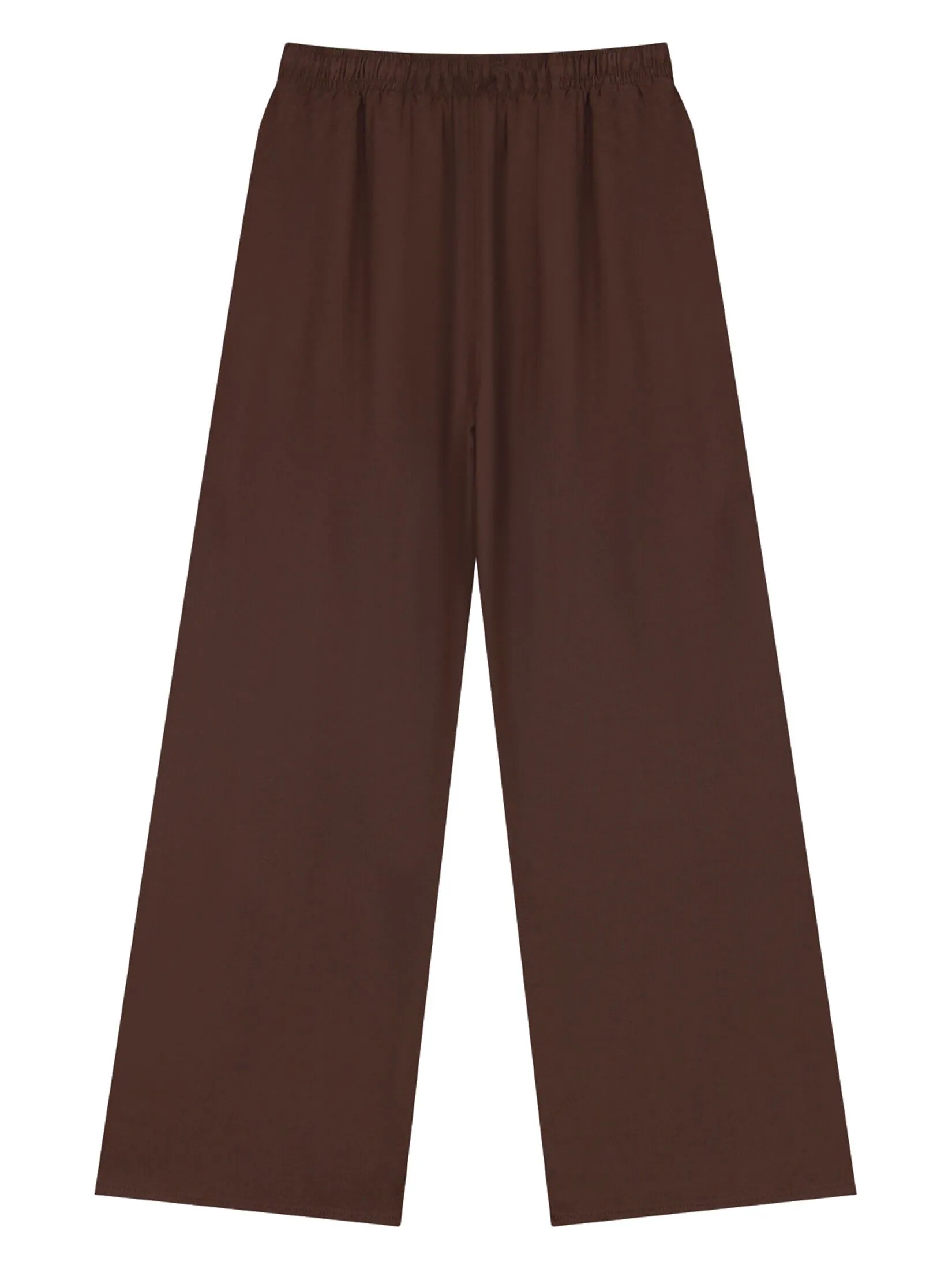 GIORDANO Women's Drawstring Viscose Linen Pants Coffee Red Brown