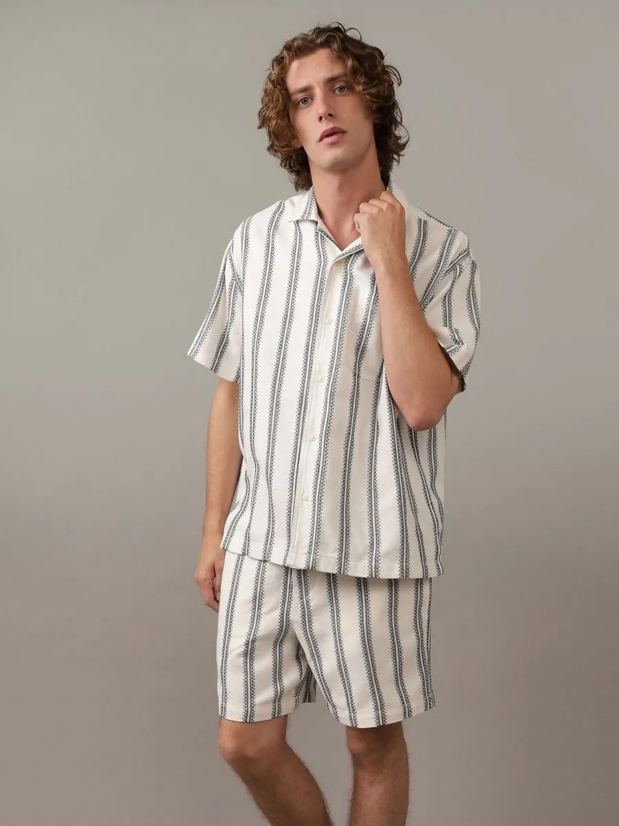 AMERICAN EAGLE MEN IAGO DOBBY SS OVERSIZED CAMP COLLAR IAGO DOBBY SHIRT 113 ORIGINAL