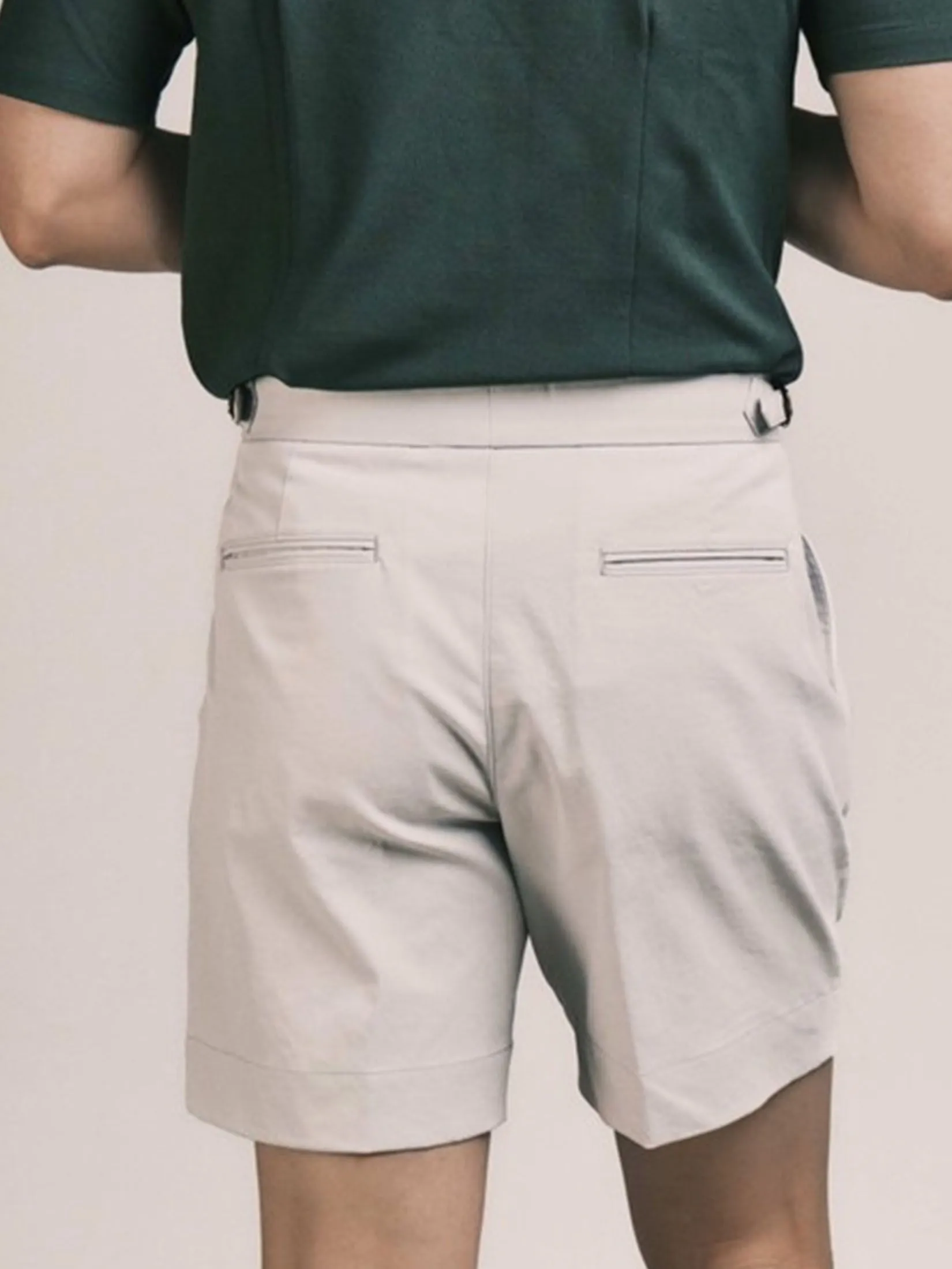 ERA-WON Men's short pant Double belts Classic Shorts Light Grey