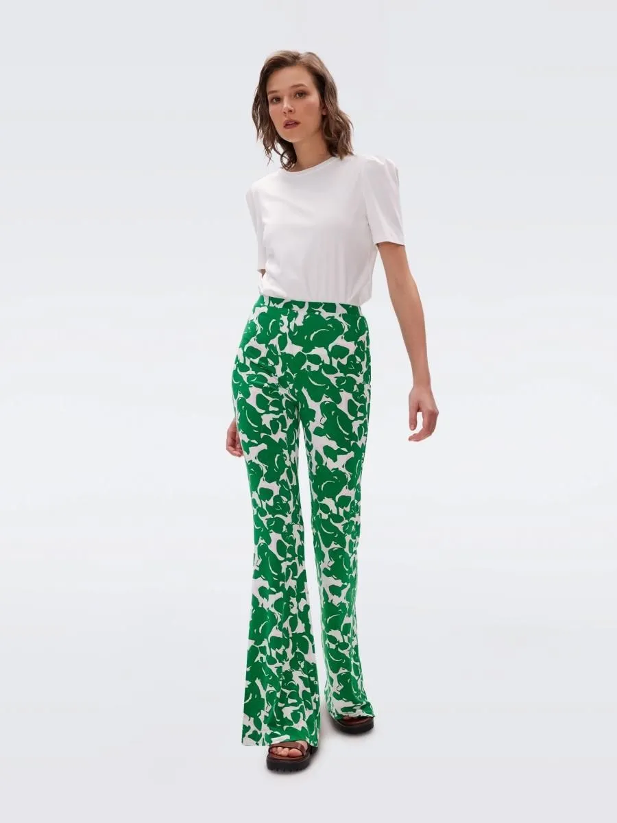 DIANE VON FURSTENBERG DVF BROOKLYN PANTS FLORA NOCTURNA GREEN