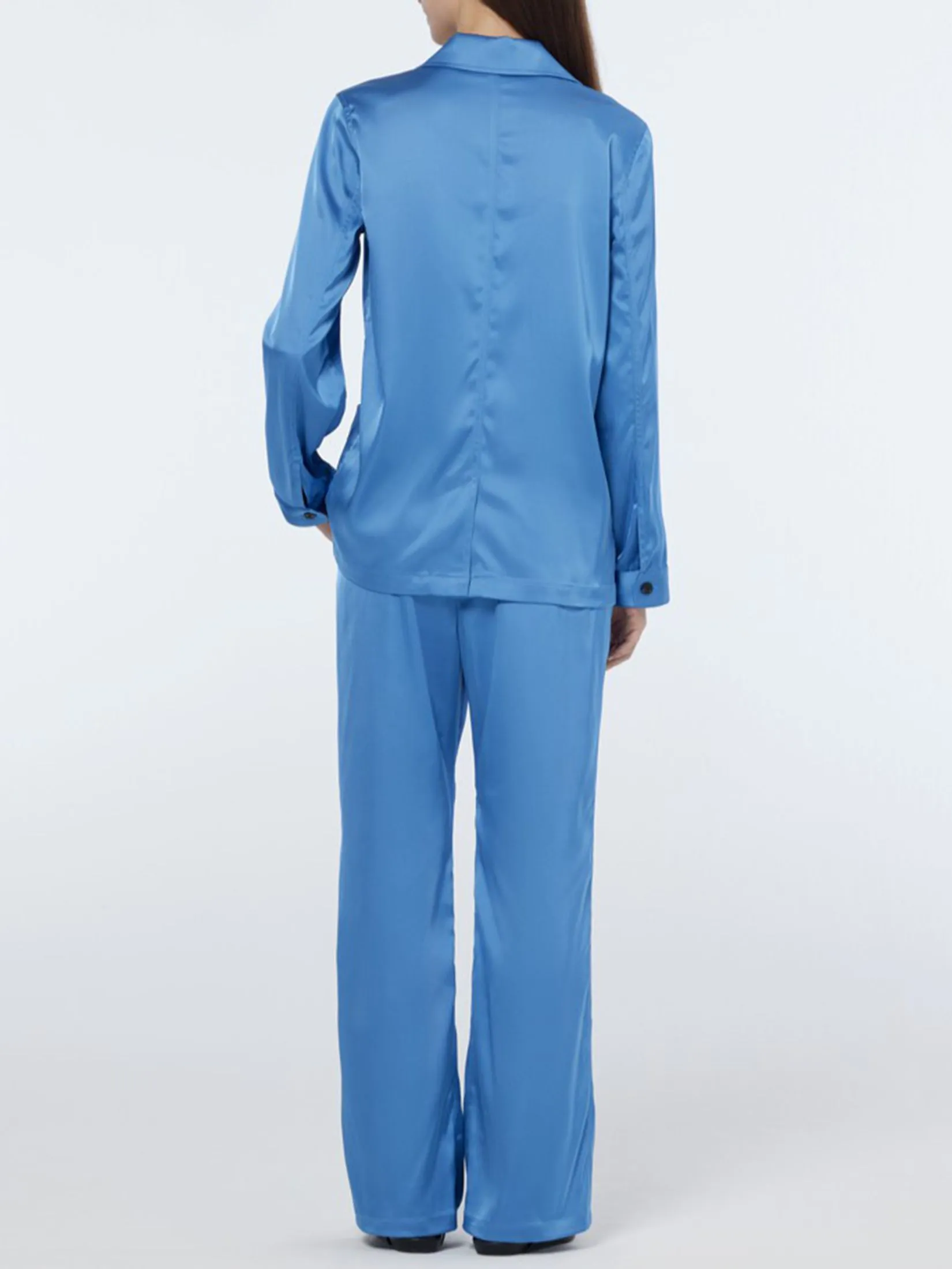 SCOTCH&SODA Women Pant Mae Mid-Rise Bootcut Pull-On Satin Lake Blue