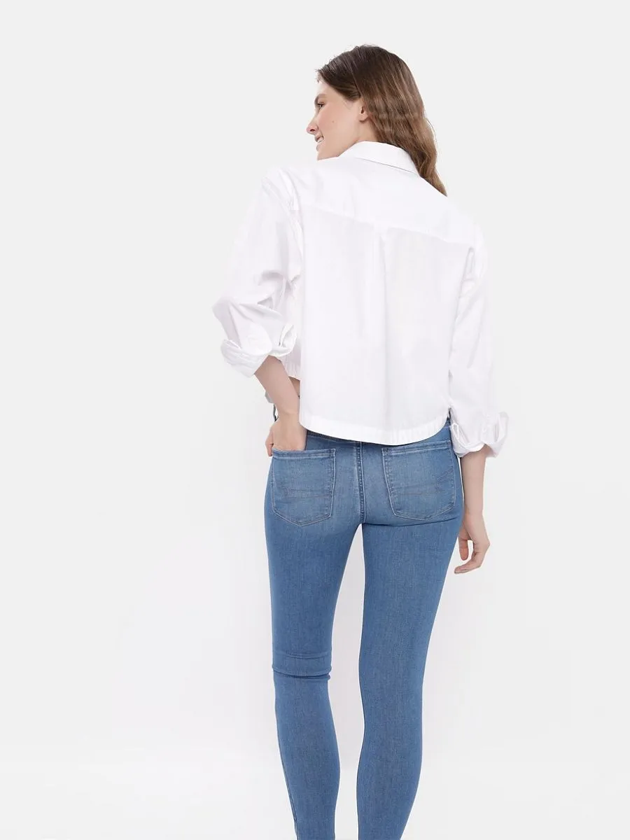 AMERICAN EAGLE WOMEN 5214 CORE CROPPED PREP SHIRT 100 WHITE