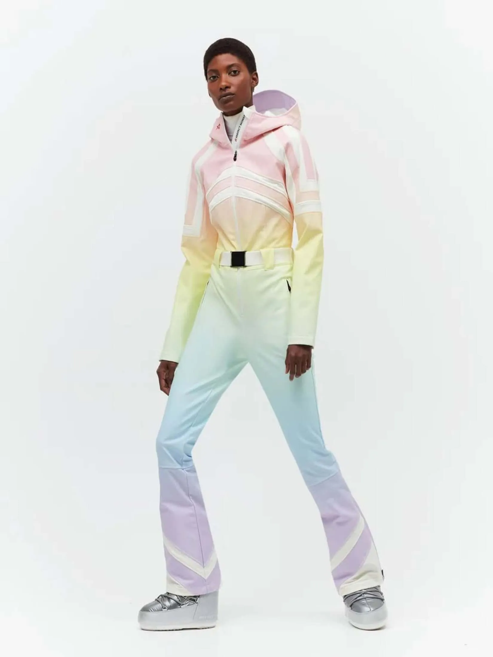 PERFECT MOMENT TIGNES ONE PIECE IN SNOW WHITE AND GRADIENT RAINBOW