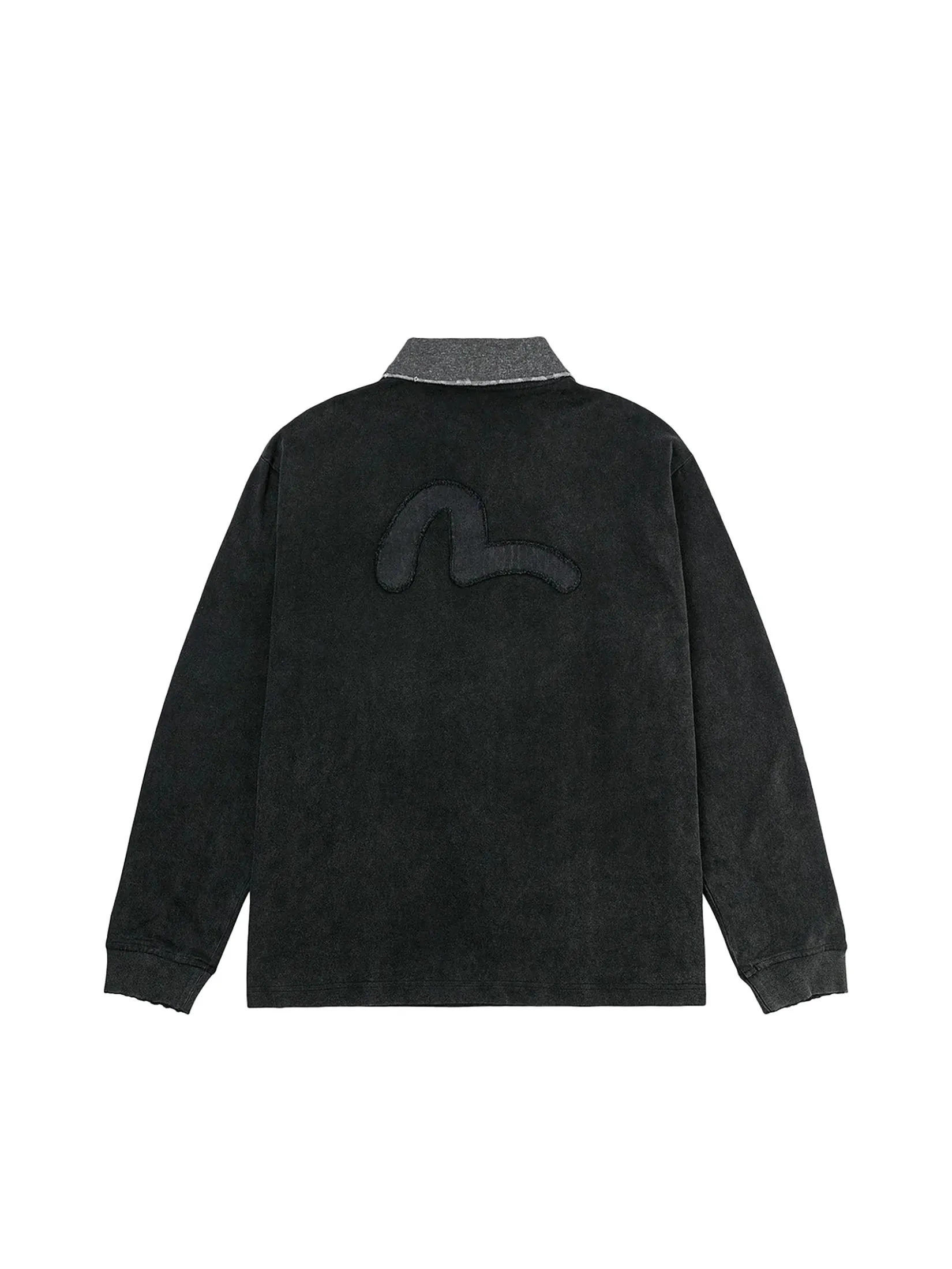 EVISU Men T-Shirt Long-Sleeve Seagull Appliqué Relax Fit Charcoal