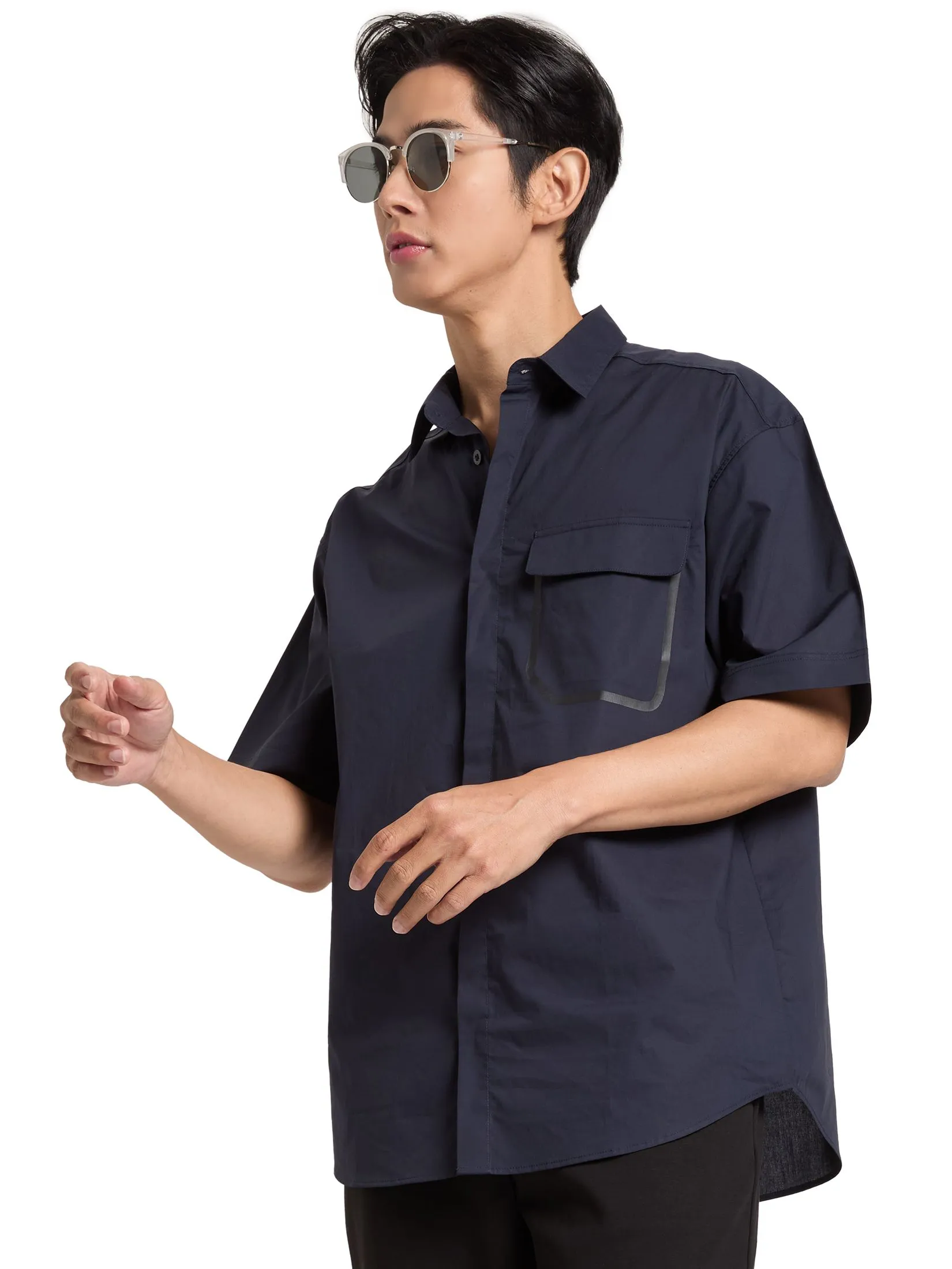 PACIFIC UNION Men Shirt Short Sleeves with Pockets Relaxed Fit
