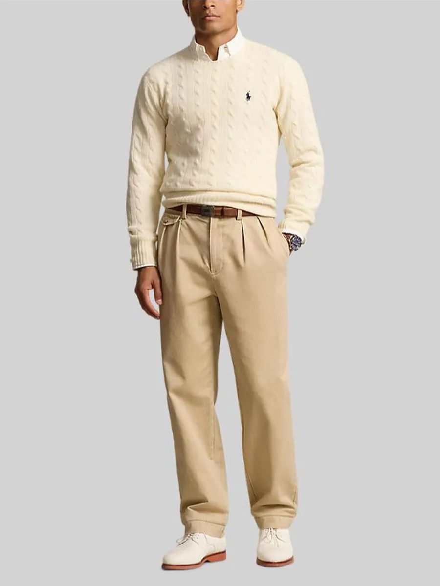 POLO RALPH LAUREN Men Sweater-Cable-Knit Wool-Cashmere Sweater-Natural-101