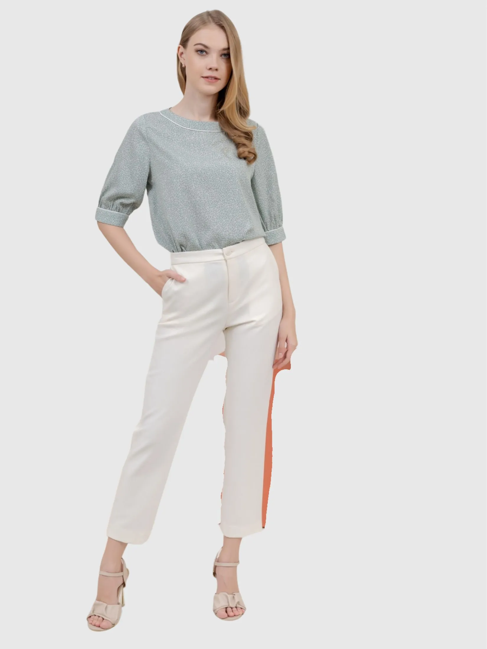 VERONIQA Women Blouse Long Sleeves Peach Skin Green