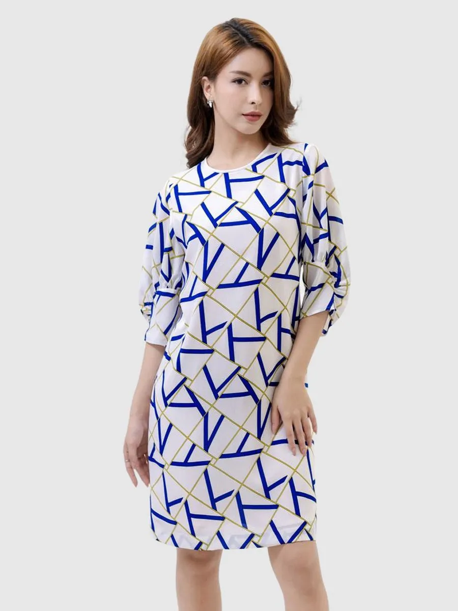 VERONIQA Women Dress Chiffon Print Off White