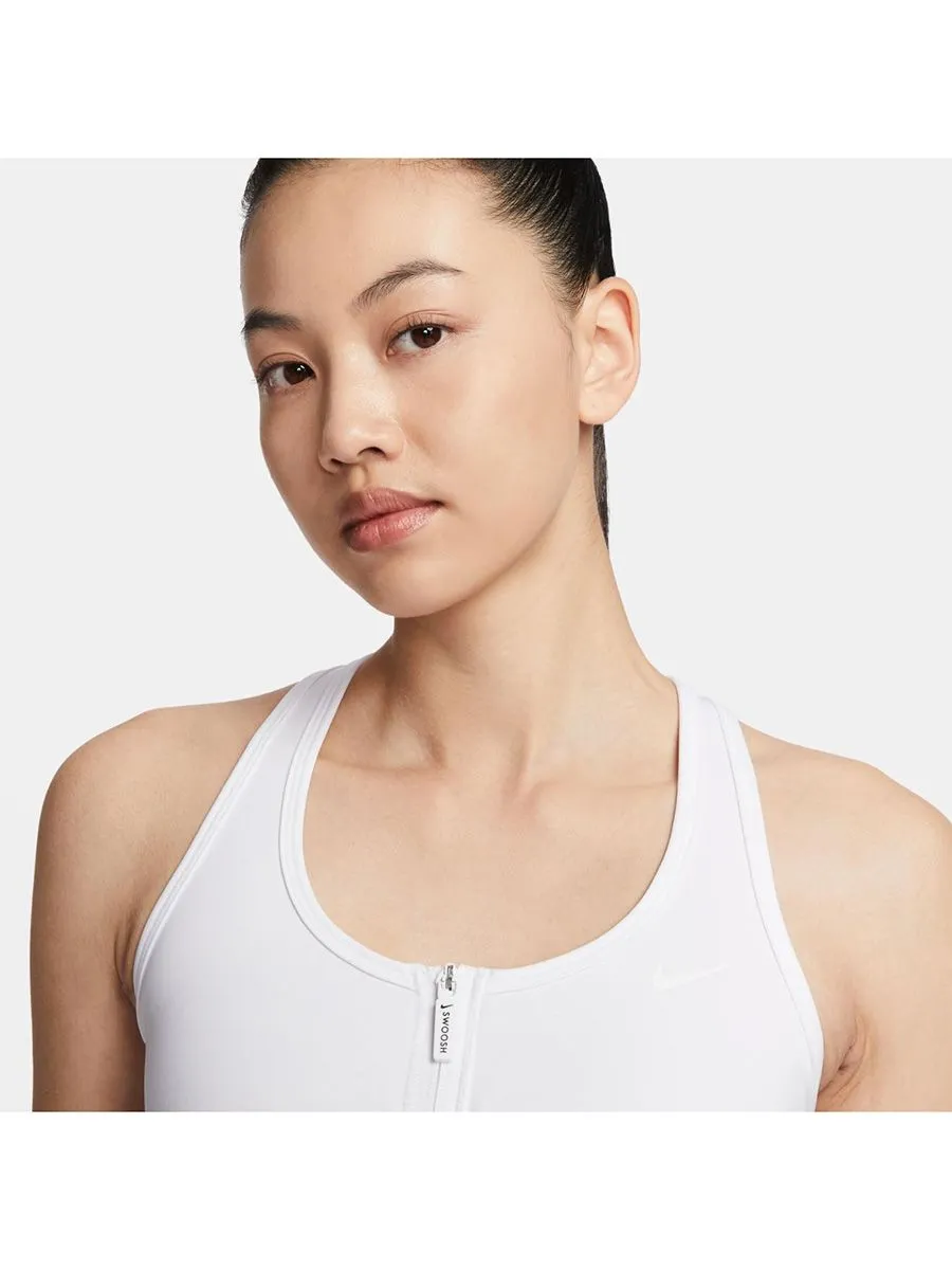 NIKE Women Padded Sports Bra Swoosh Front Zip Medium-Support White/Stone Mauve/White