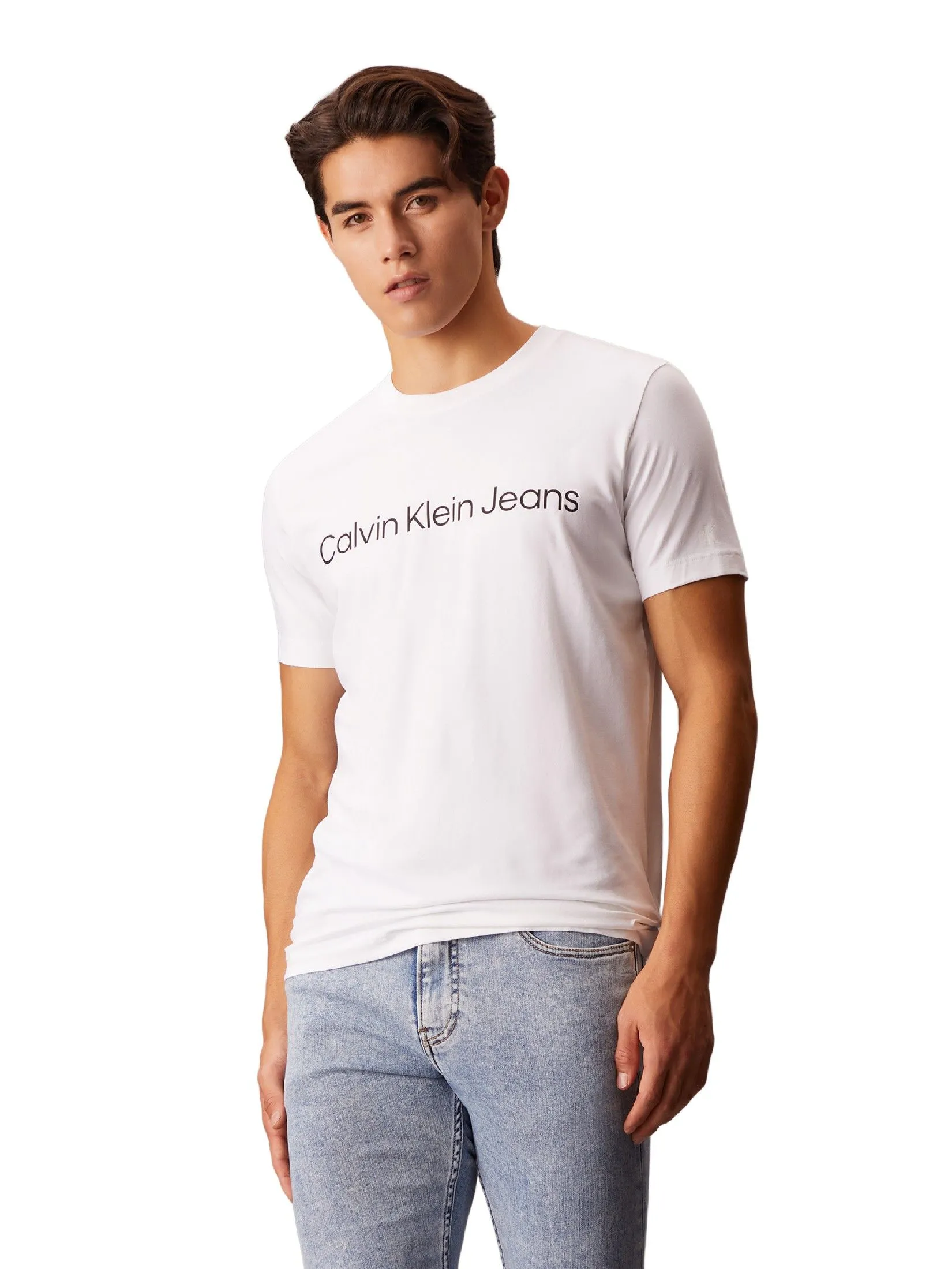 CALVIN KLEIN Men's Institutional Logo Slim Short Sleeve Tee White