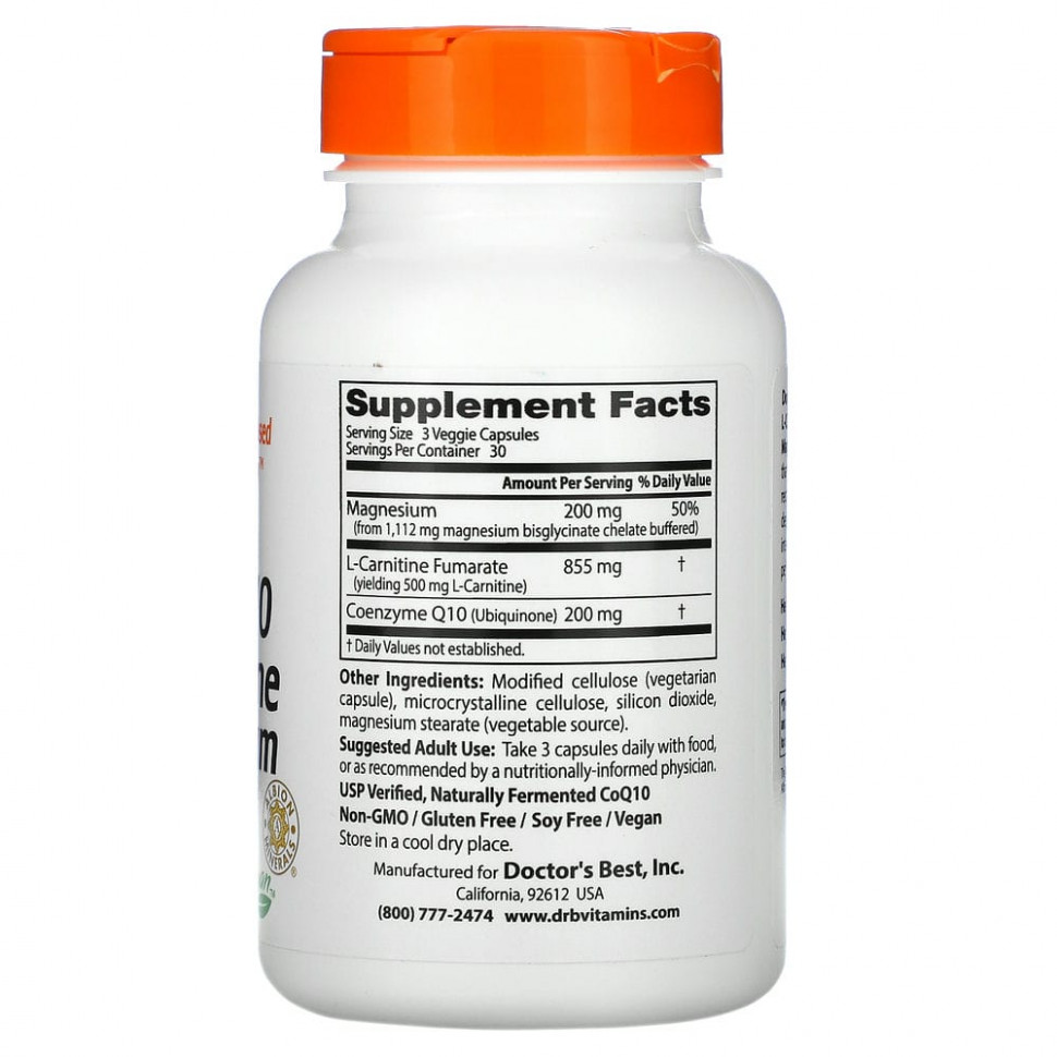 Doctor's Best, коэнзим Q10, L-карнитин и магний, 90 вегетарианских капсул