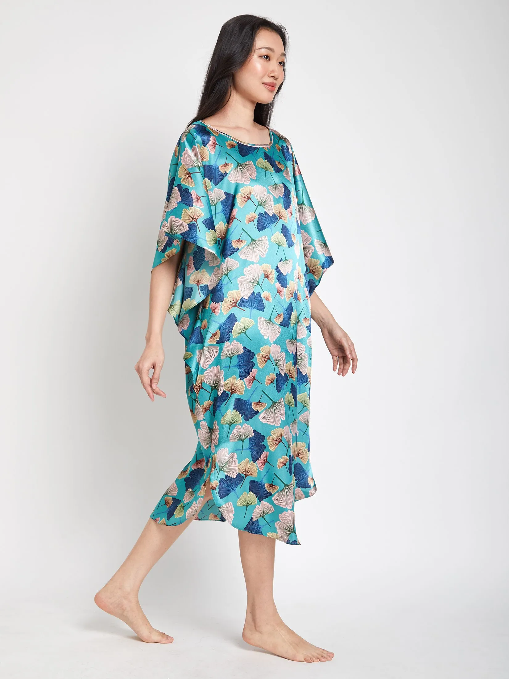 ELIZABETH Women Pyjamas Dress Batwings Sleeves Crew Neck Blue